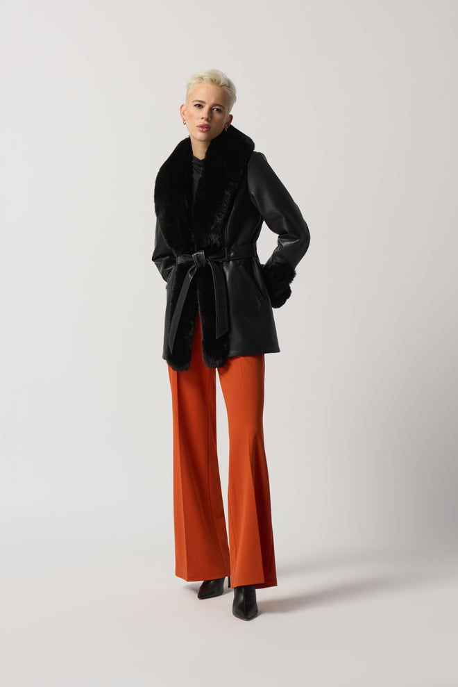 Leatherette Coat with Faux Fur