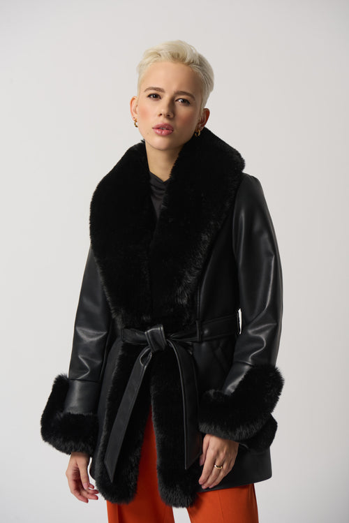 Leatherette Coat with Faux Fur