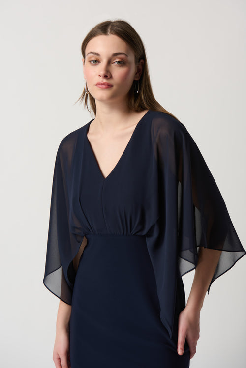 Silky Knit Dress With Chiffon Kimono Overlay