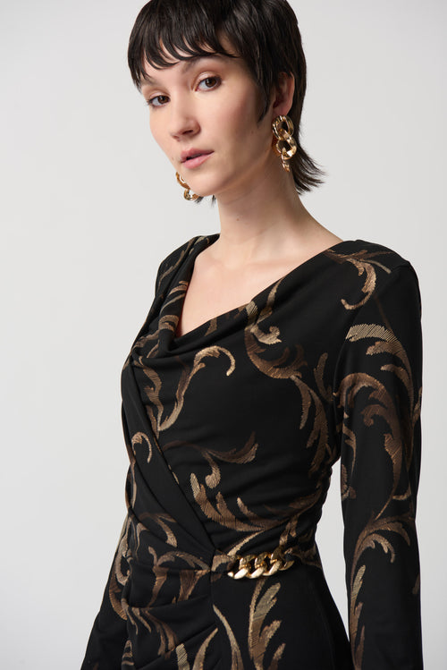 Baroque Folied Silky Knit Sheath Dress With Ornament