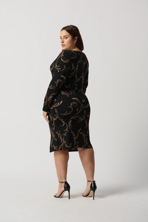 Baroque Folied Silky Knit Sheath Dress With Ornament