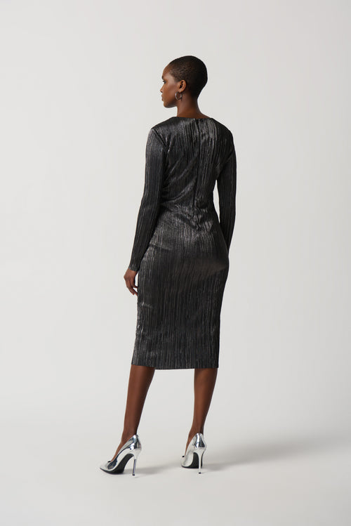 Metallic Crinkle Faux Wrap Dress