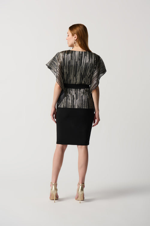 Foiled Pleated Novelty Knit Layered Dress