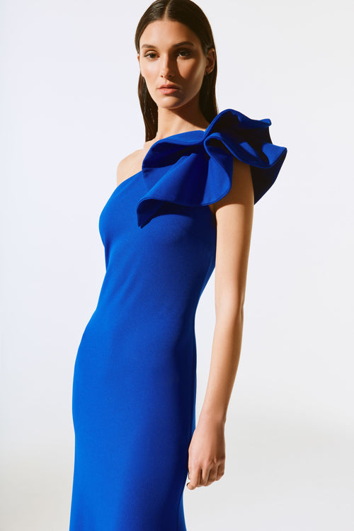 One Shoulder Ruffle Gown