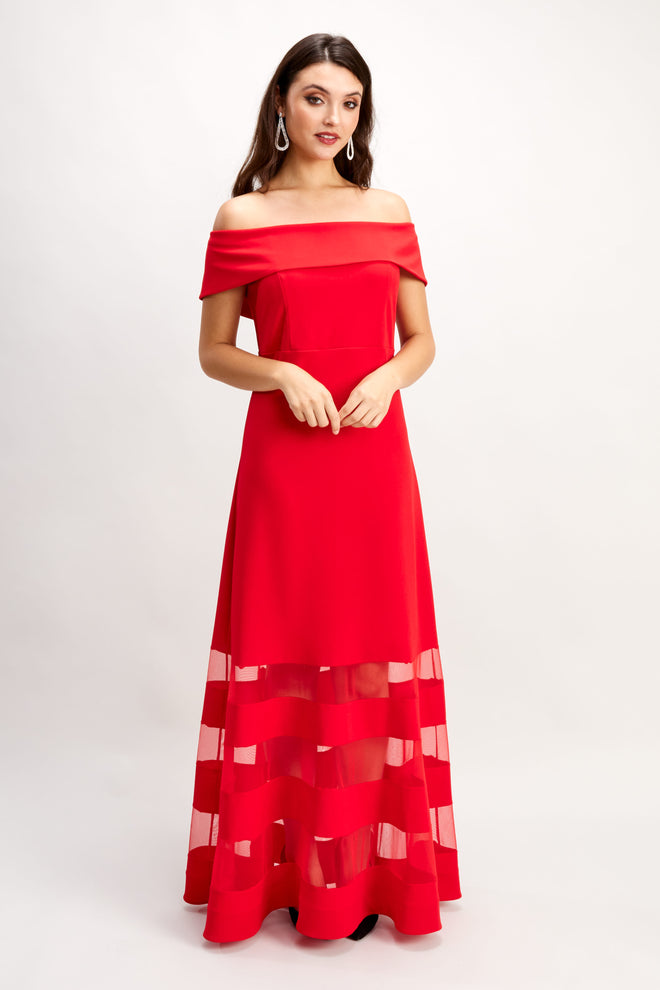 Mesh Panel Off-Shoulder Gown 248126