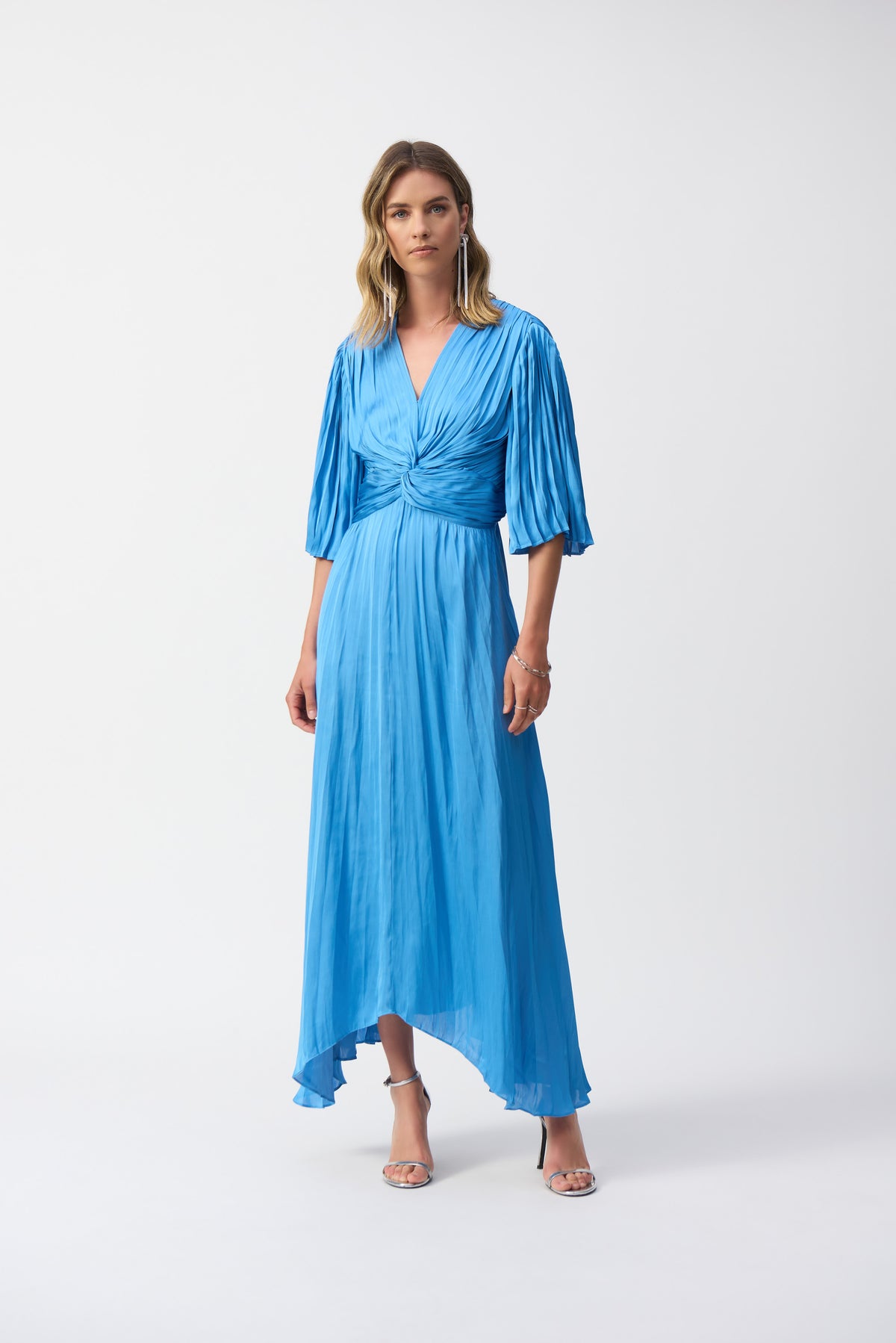 joseph ribkoff pleated satin midi dress Joseph Ribkoff Royal Sapphire Pleated Satin Midi Dress Style 251903F25   DECABANA