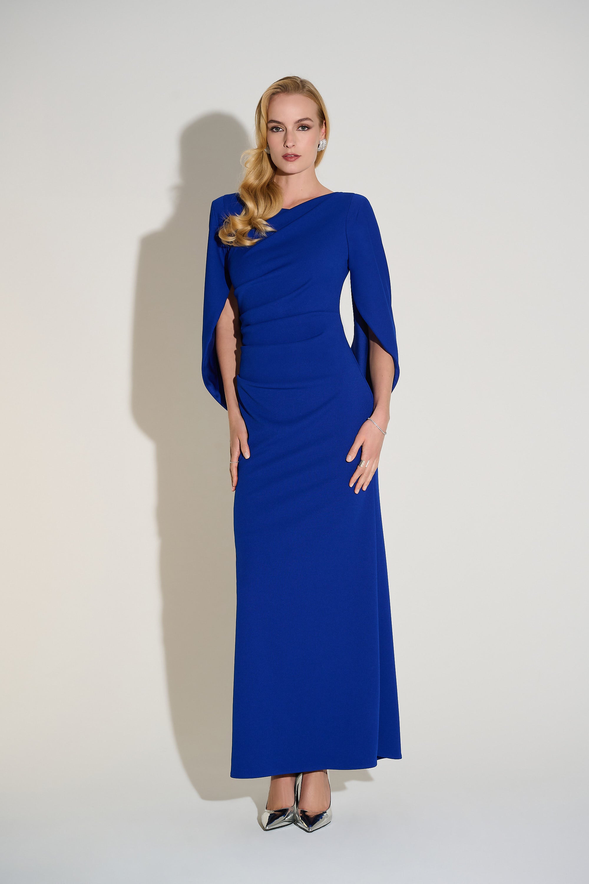 Scuba Crepe Trumpet Gown with Satin Cowl Sleeves 253738