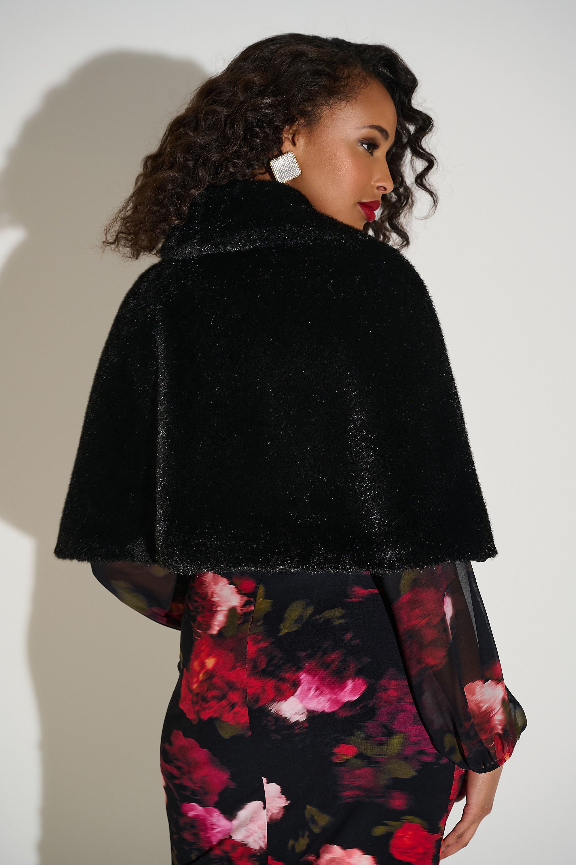 Faux Fur Cape with Crystal Brooch