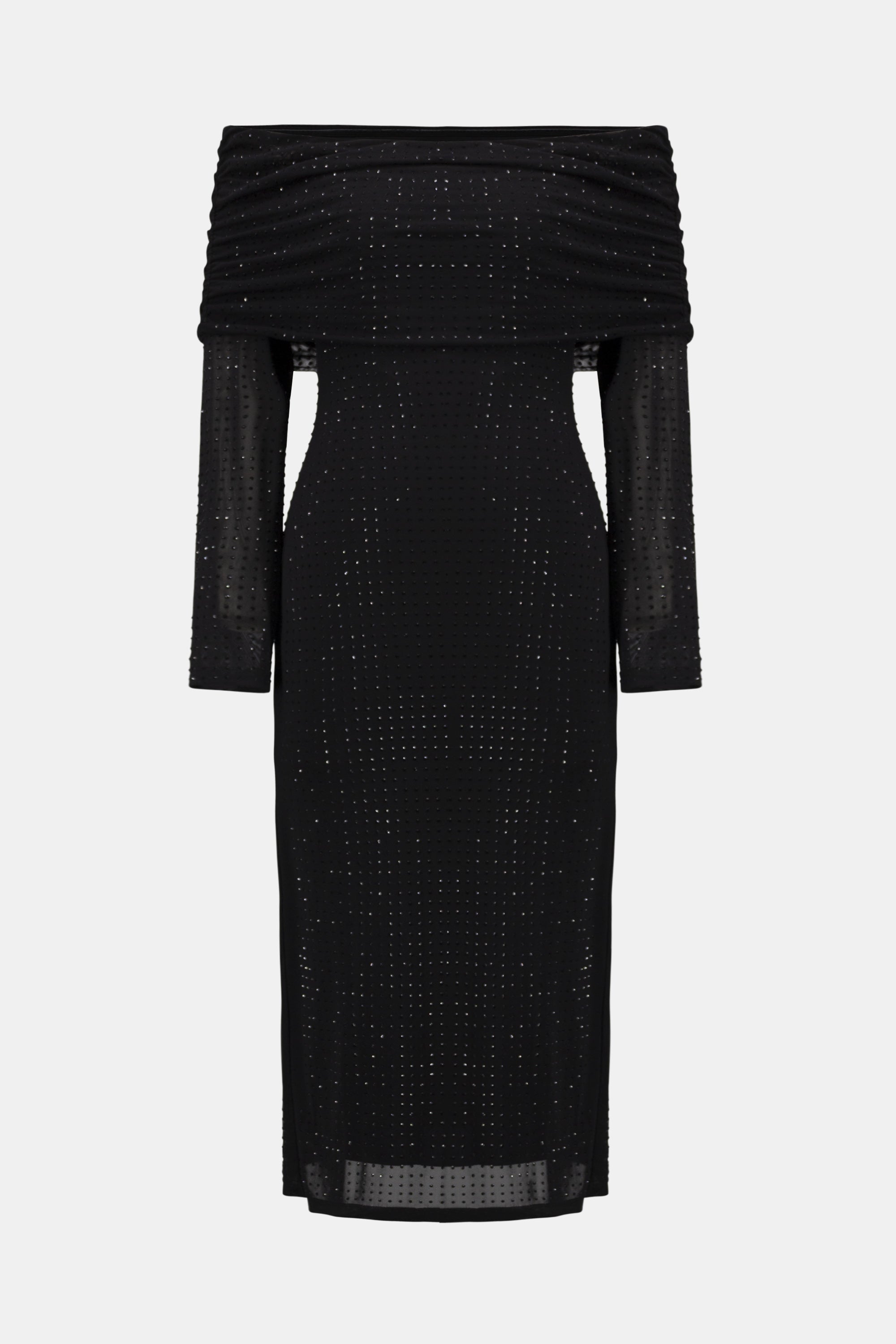 Rhinestone Mesh Off-Shoulder Midi Dress Rhinestone Mesh Off-Shoulder Midi Dress