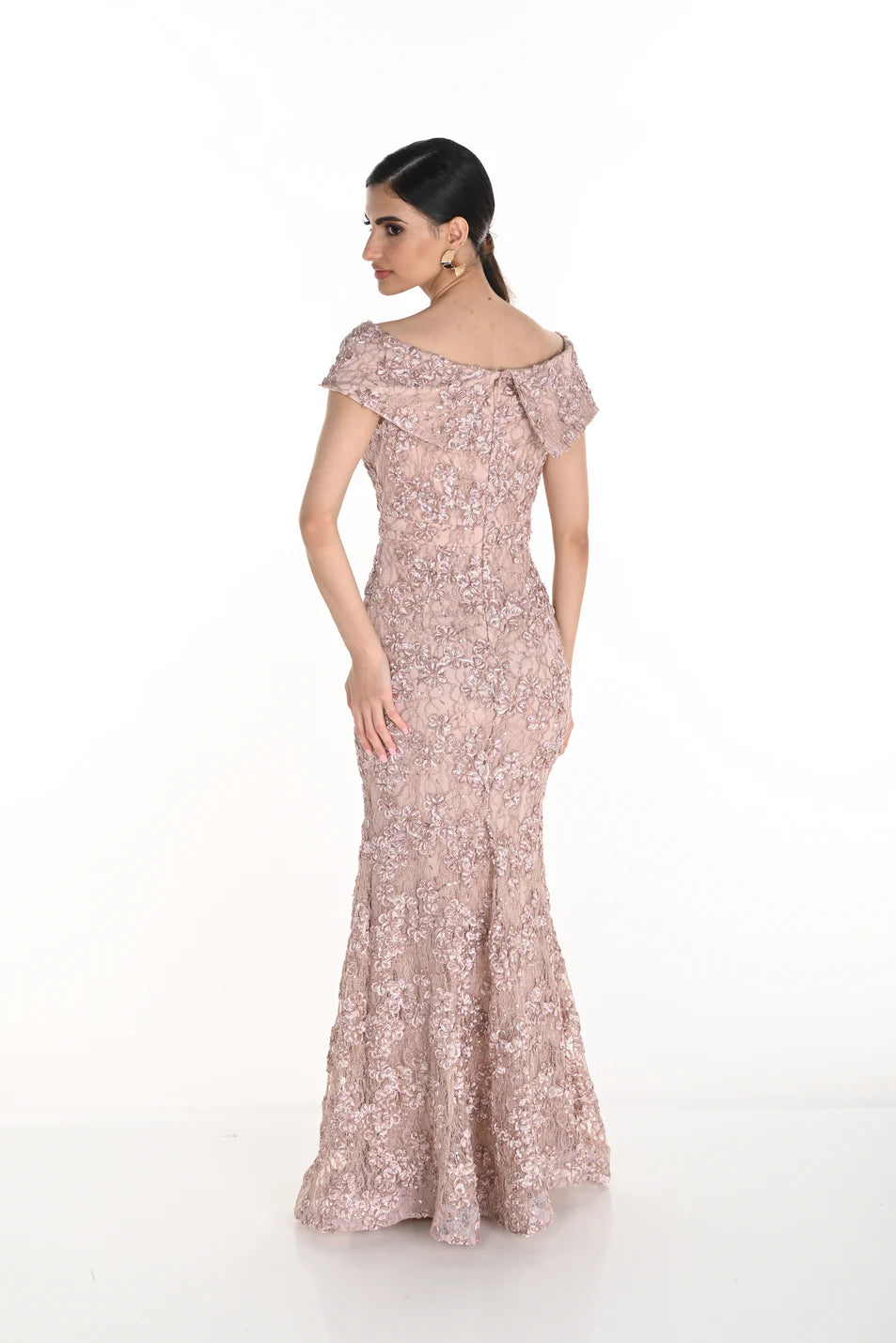 Off Shoulder Sequin Lace Dress 259716