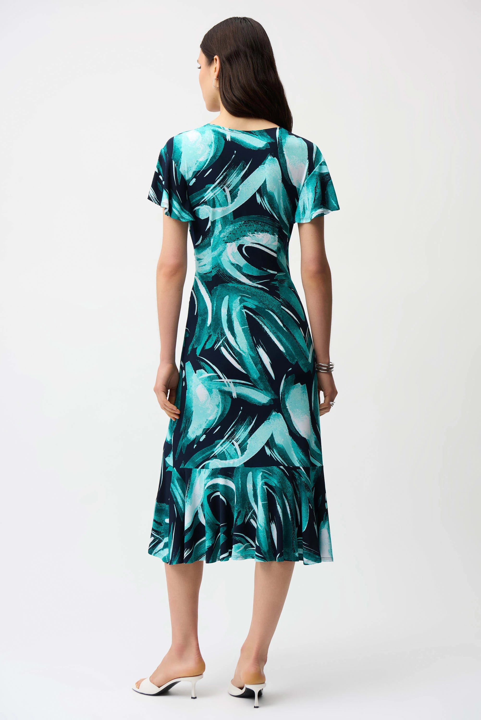 Silky Knit Abstract Print Fit and Flare Wrap Dress