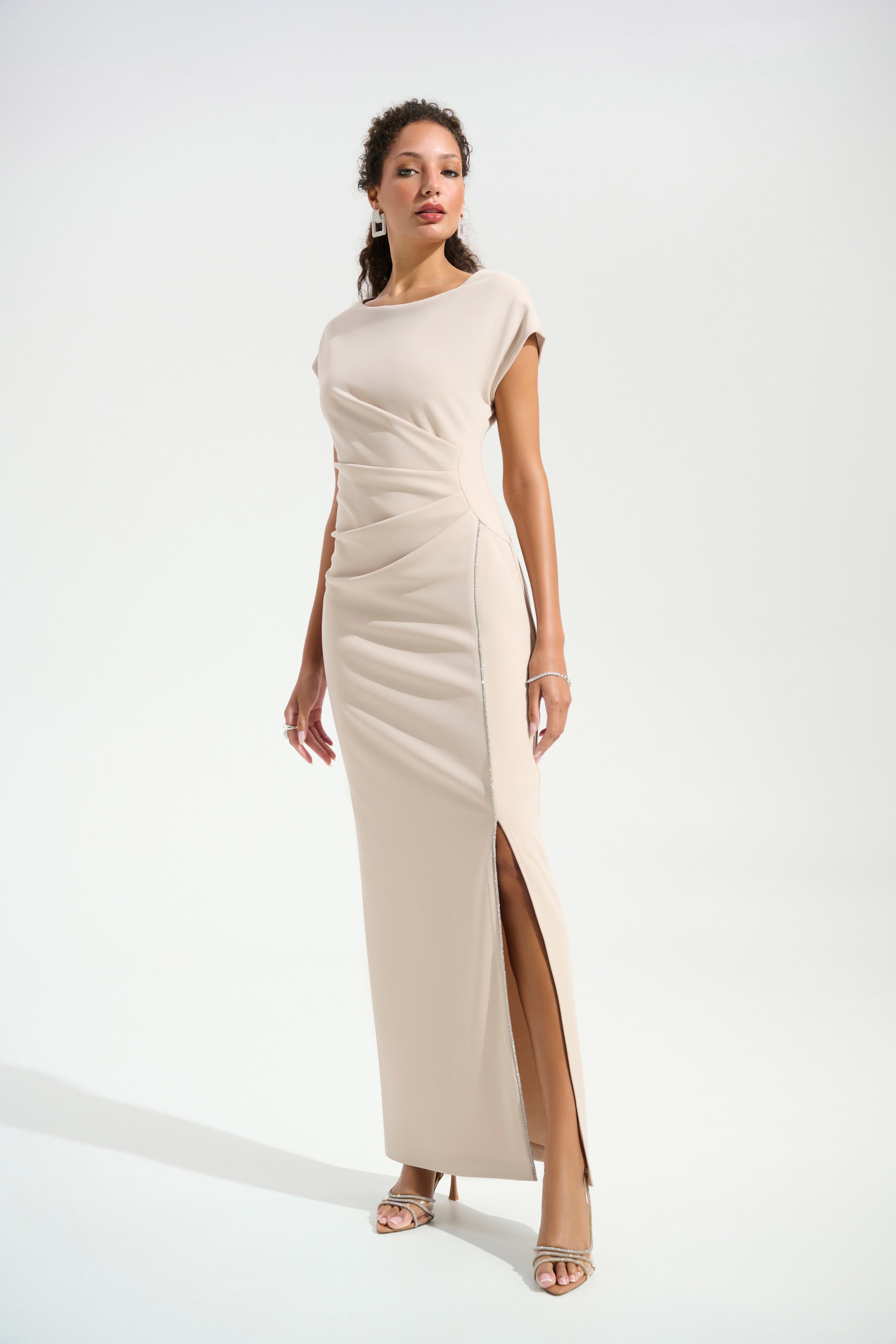 Scuba Crepe Sheath Gown With Rhinestones Piping