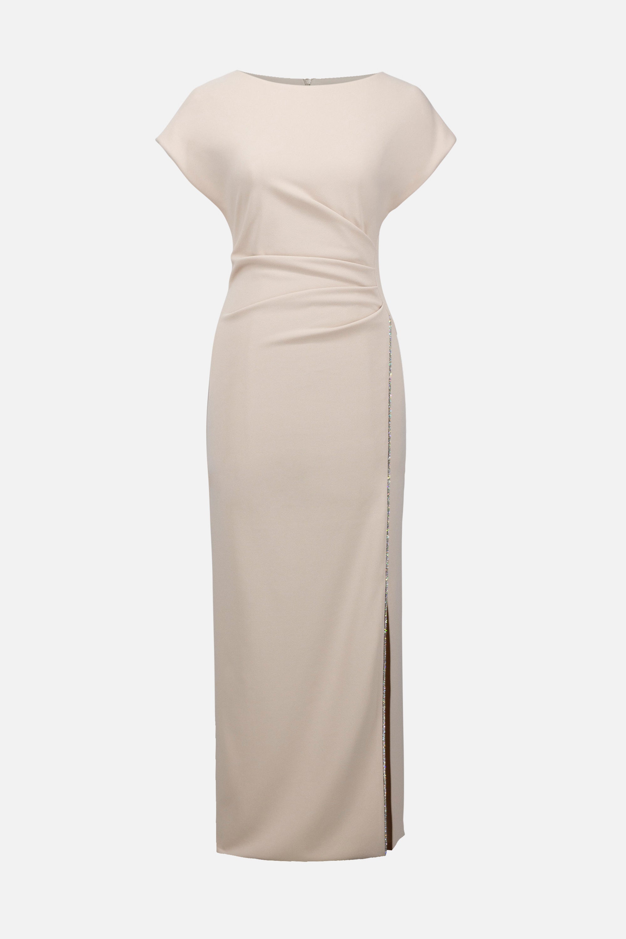 Scuba Crepe Sheath Gown With Rhinestones Piping