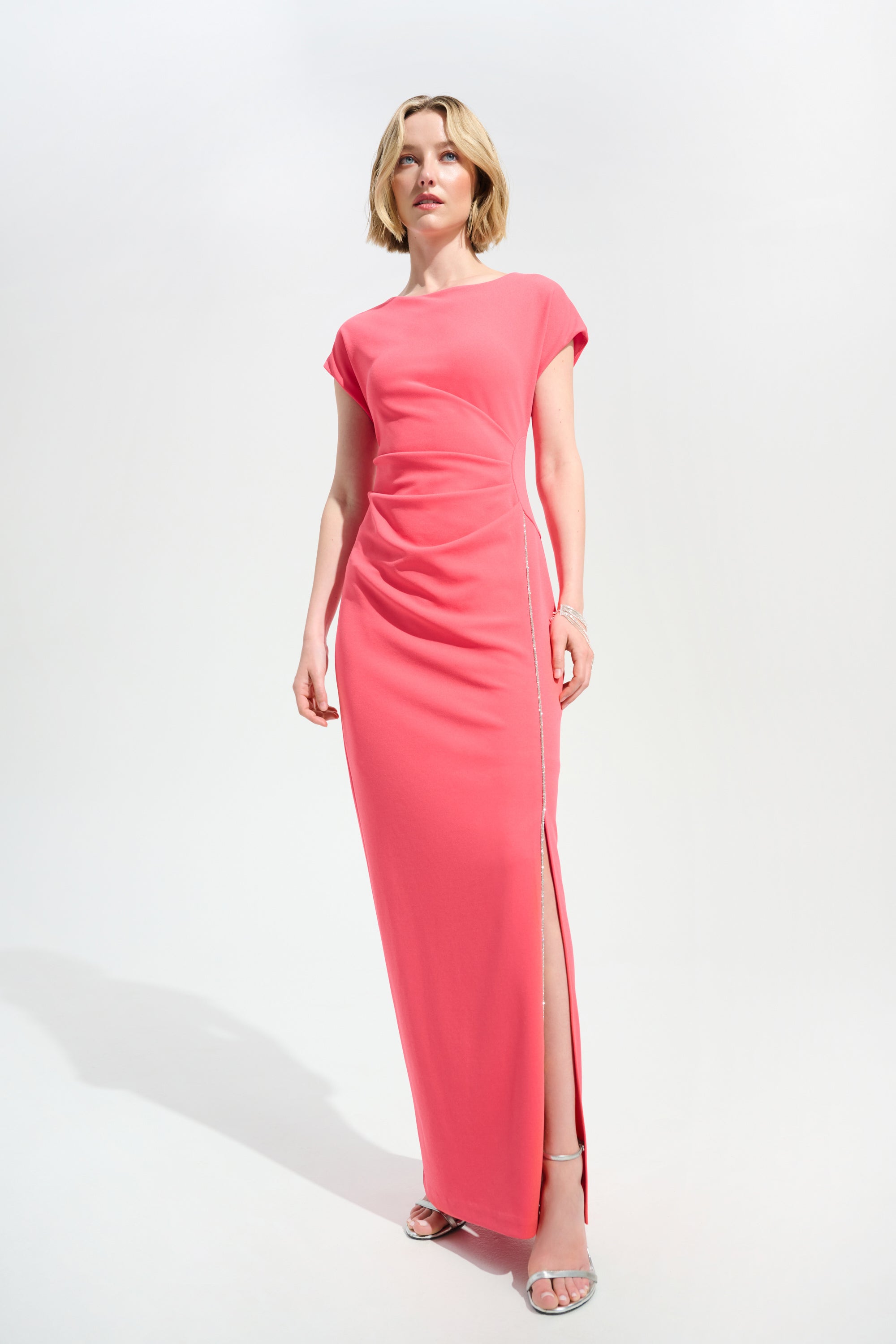 Scuba Crepe Sheath Gown With Rhinestones Piping