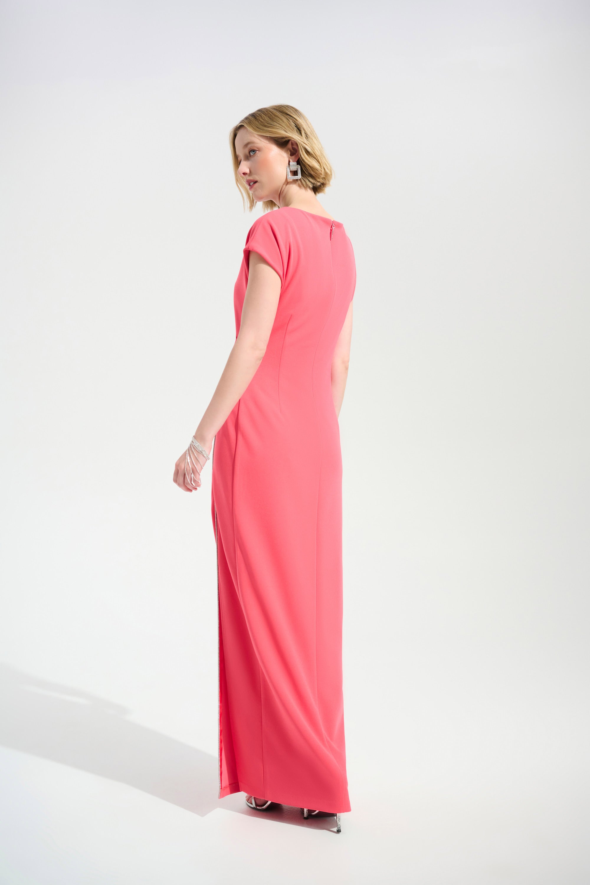 Scuba Crepe Sheath Gown With Rhinestones Piping
