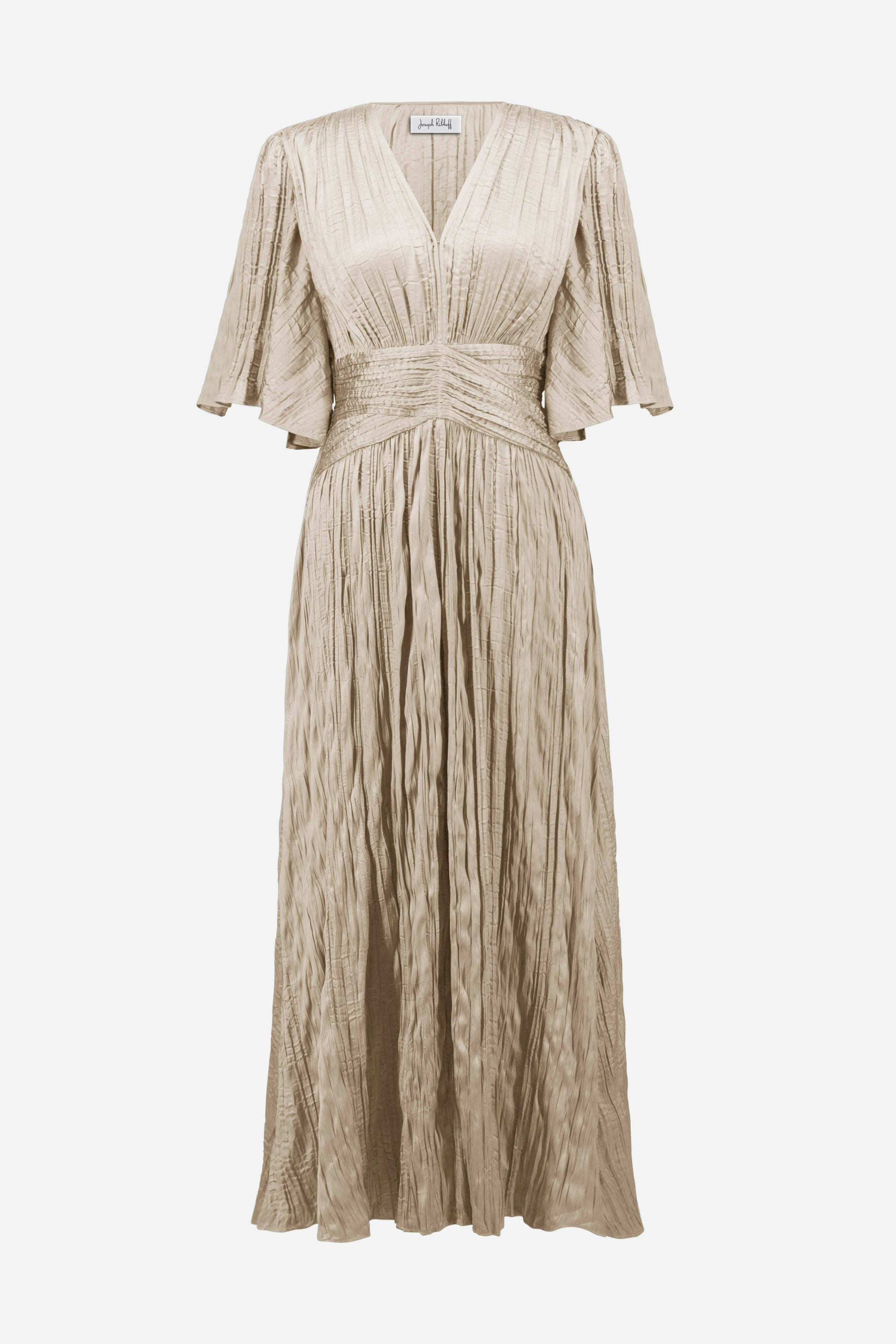 Satin Fit and Flare Pleated Dress with Knot Waist Detail