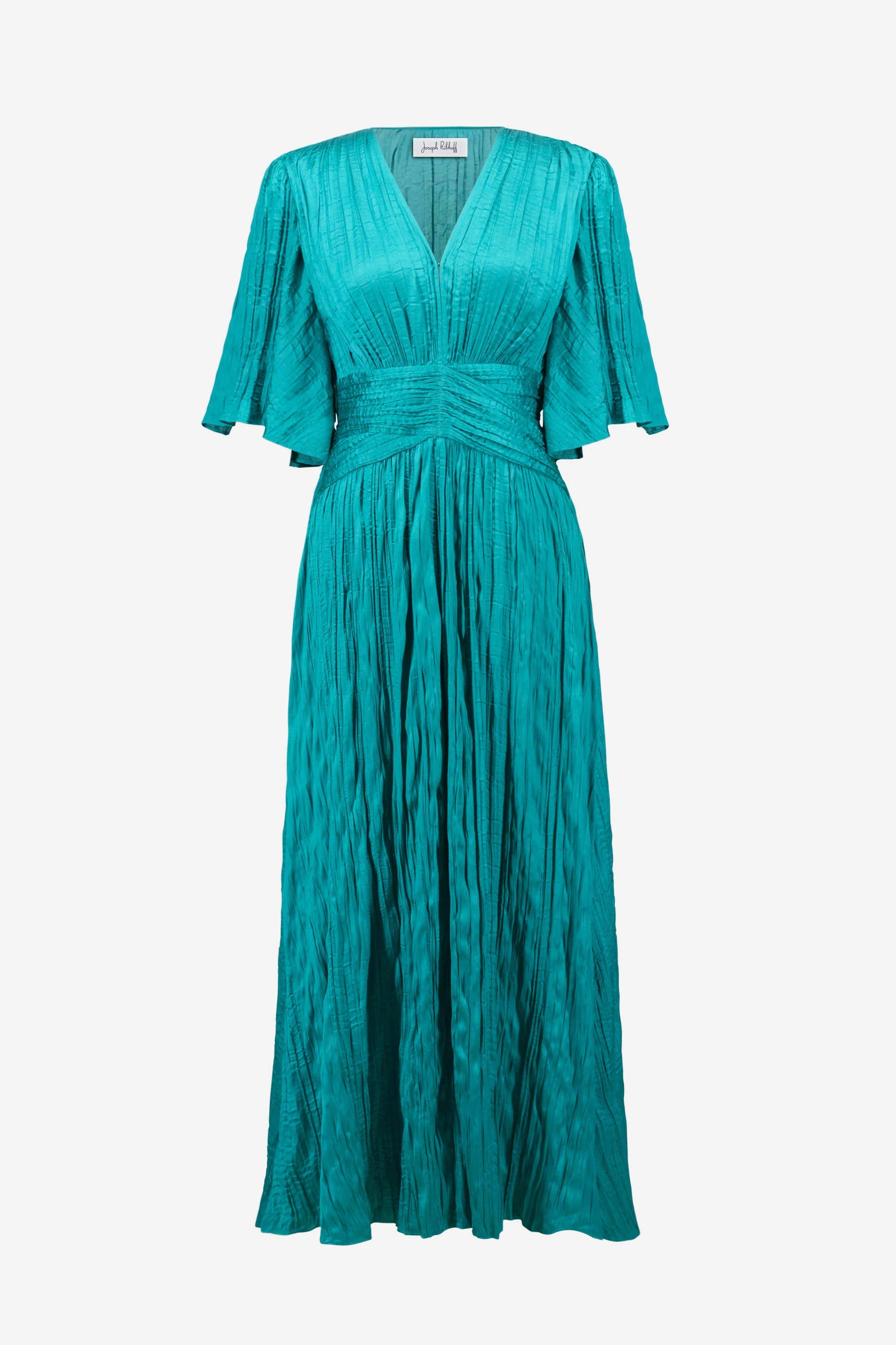 Satin Fit and Flare Pleated Dress with Knot Waist Detail