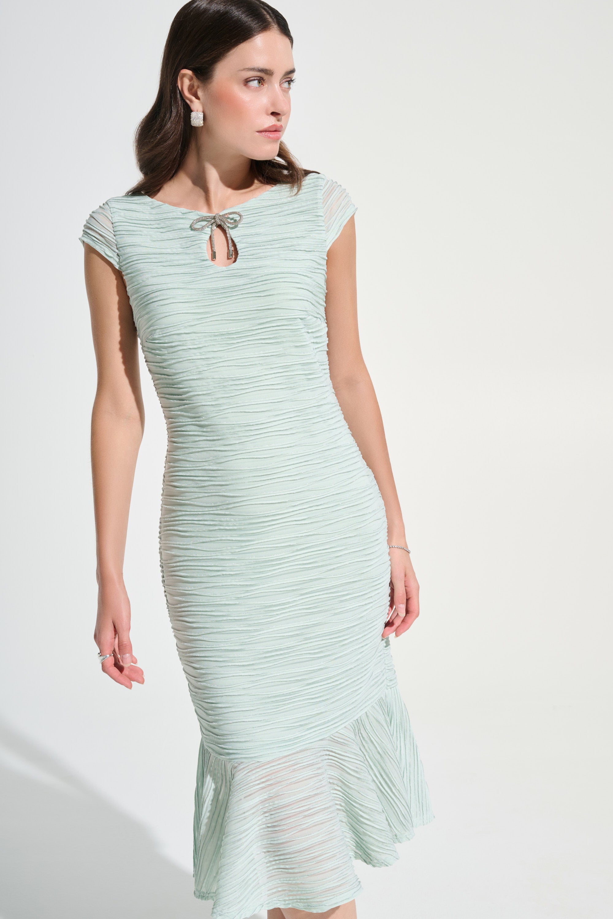 Lurex Cascade Flounce Dress With Rhinestone Bow 262703
