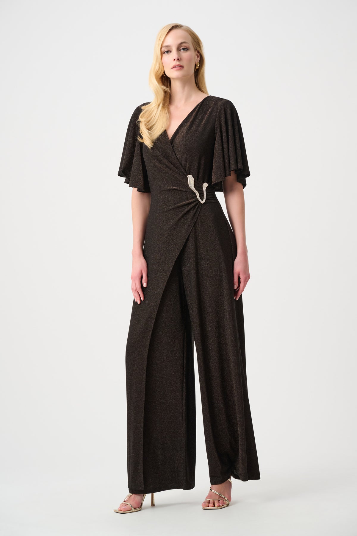 Sparkle Knit Wide Leg Wrap Jumpsuit 263717
