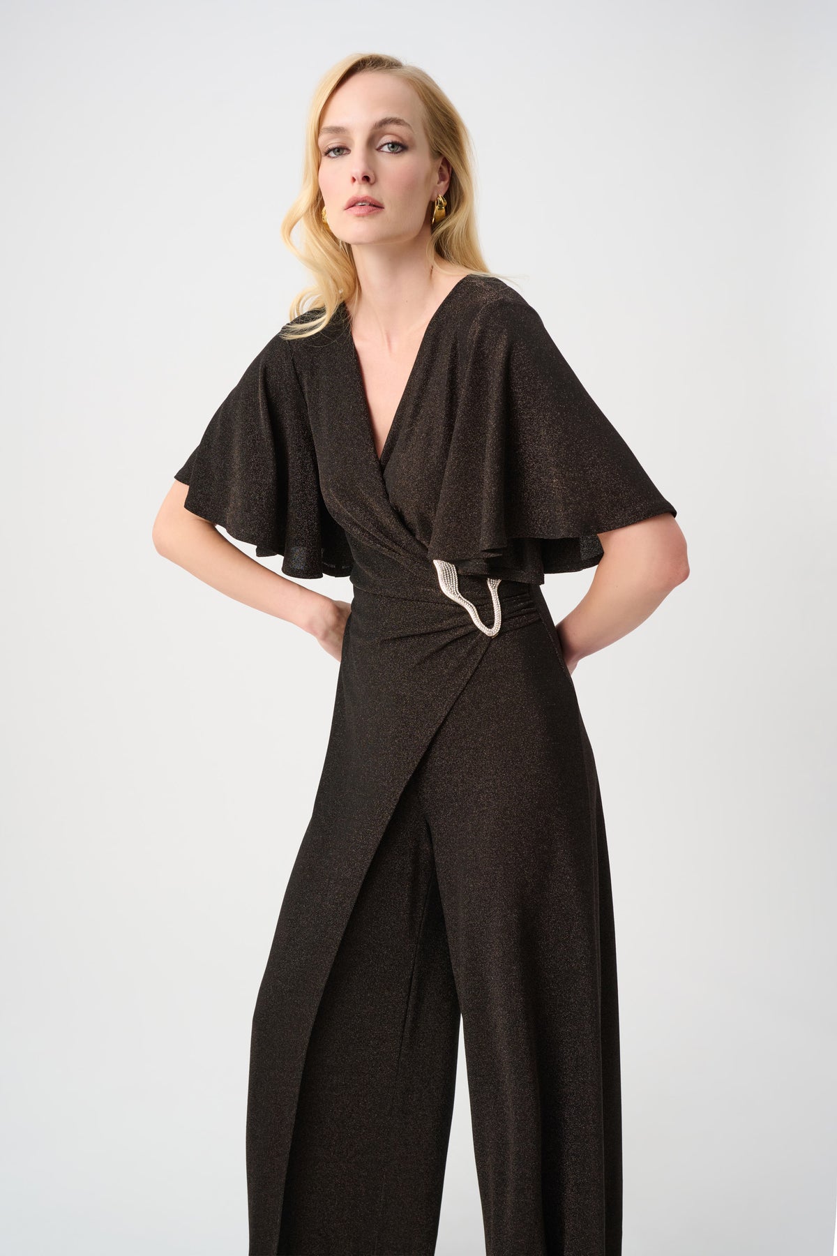 Sparkle Knit Wide Leg Wrap Jumpsuit 263717