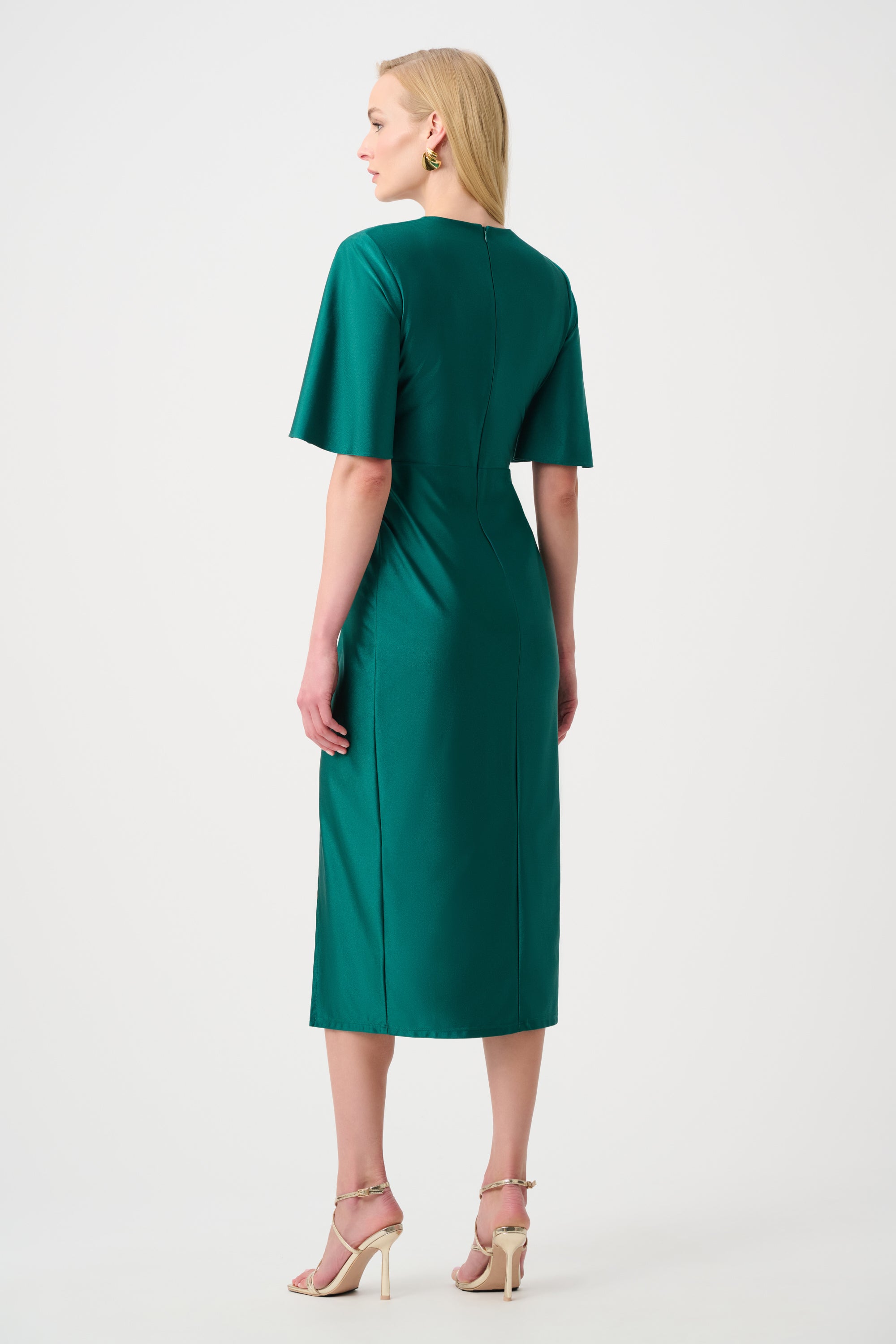 Satin Knit Wrap Dress With Ruched Waistband 263733