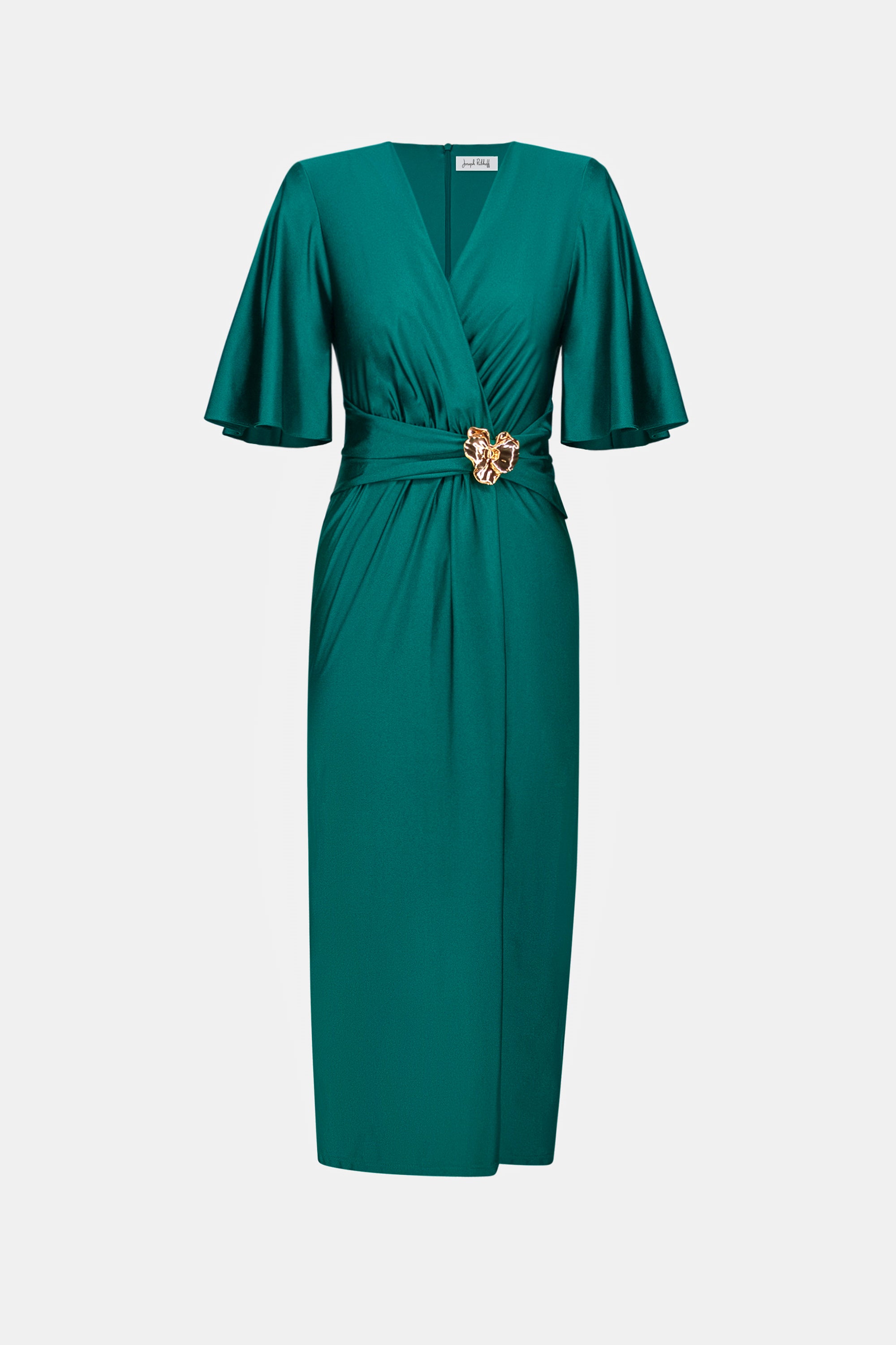 Satin Knit Wrap Dress With Ruched Waistband 263733