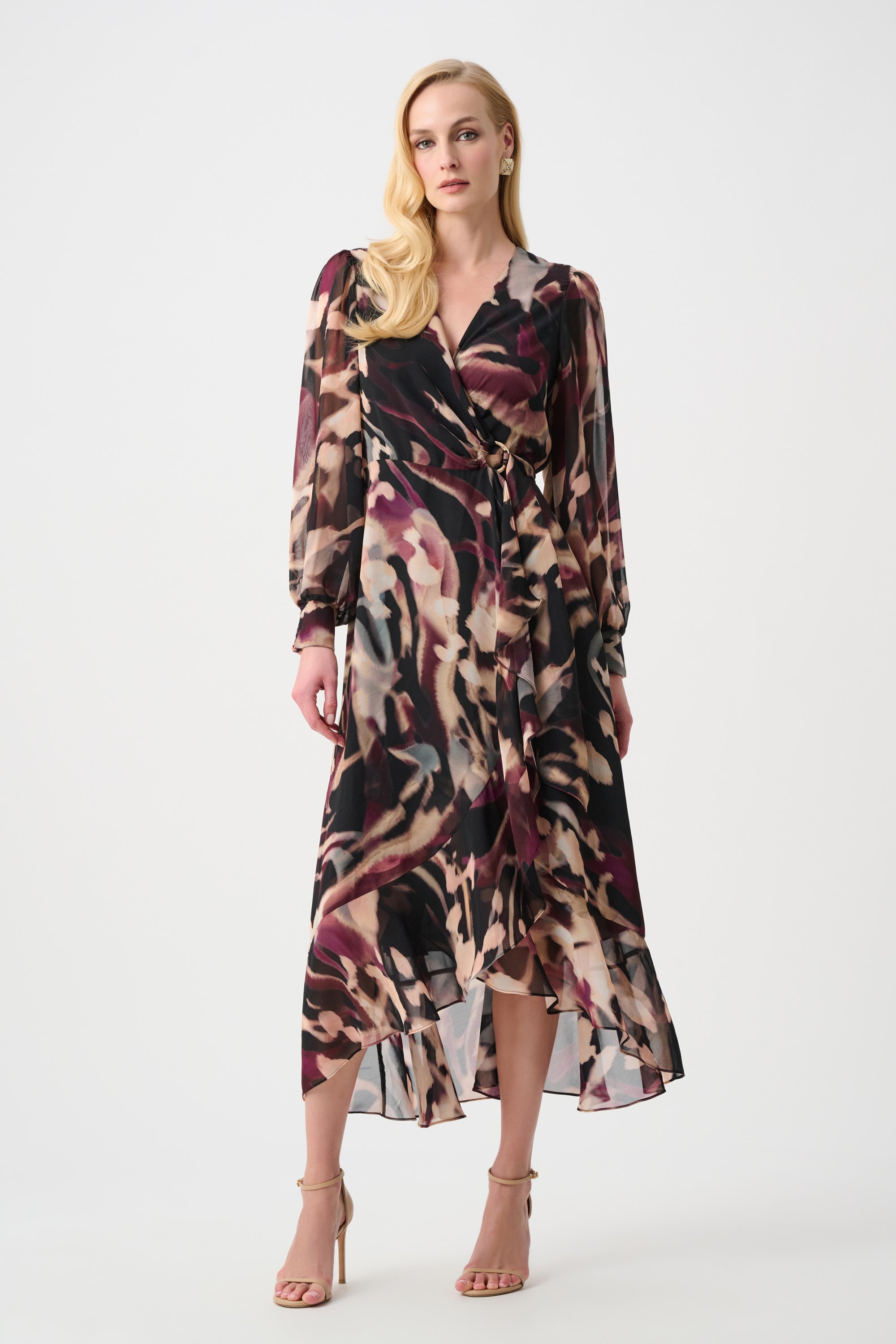 Chiffon Printed Fit and Flare Wrap Dress 263739