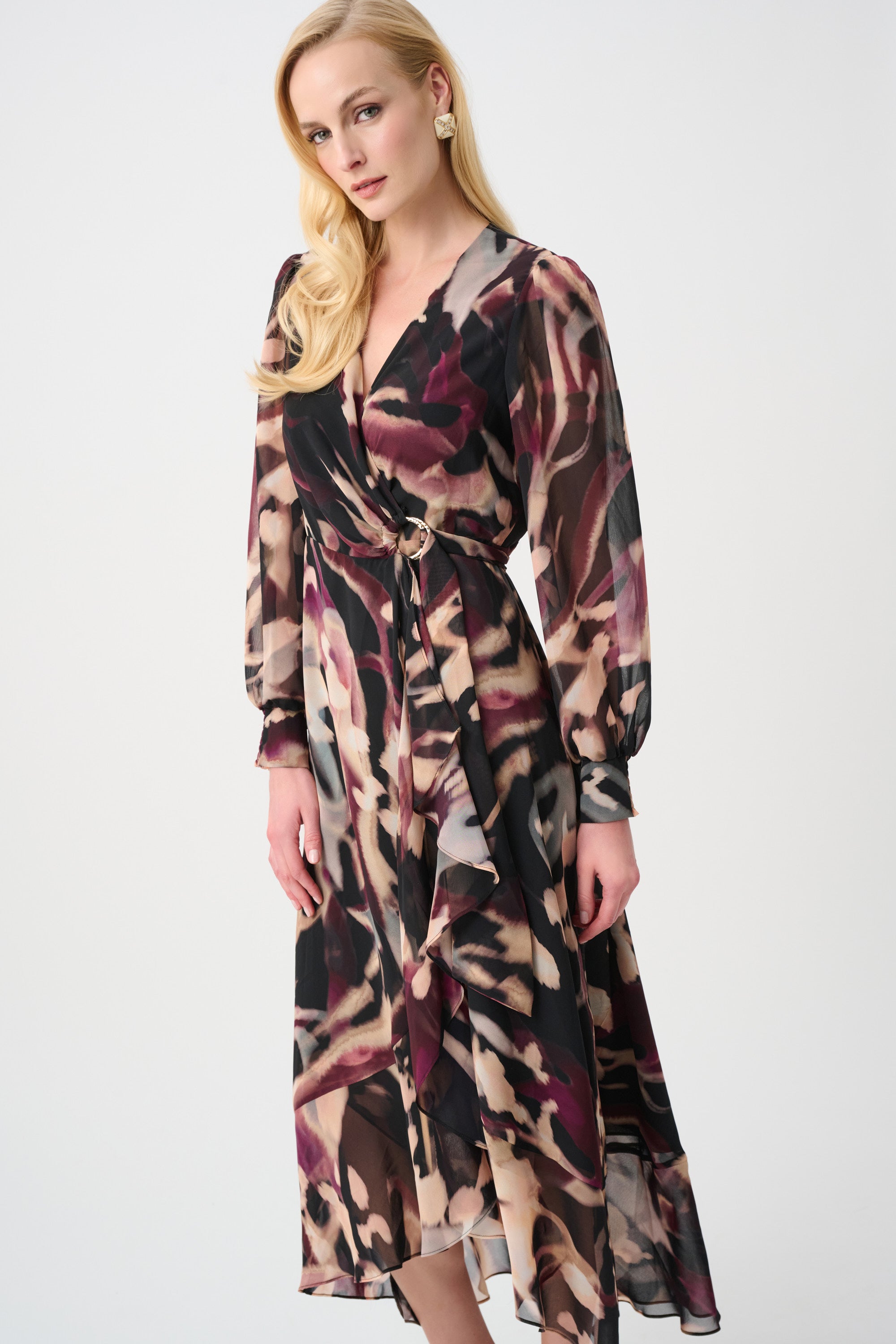 Chiffon Printed Fit and Flare Wrap Dress 263739
