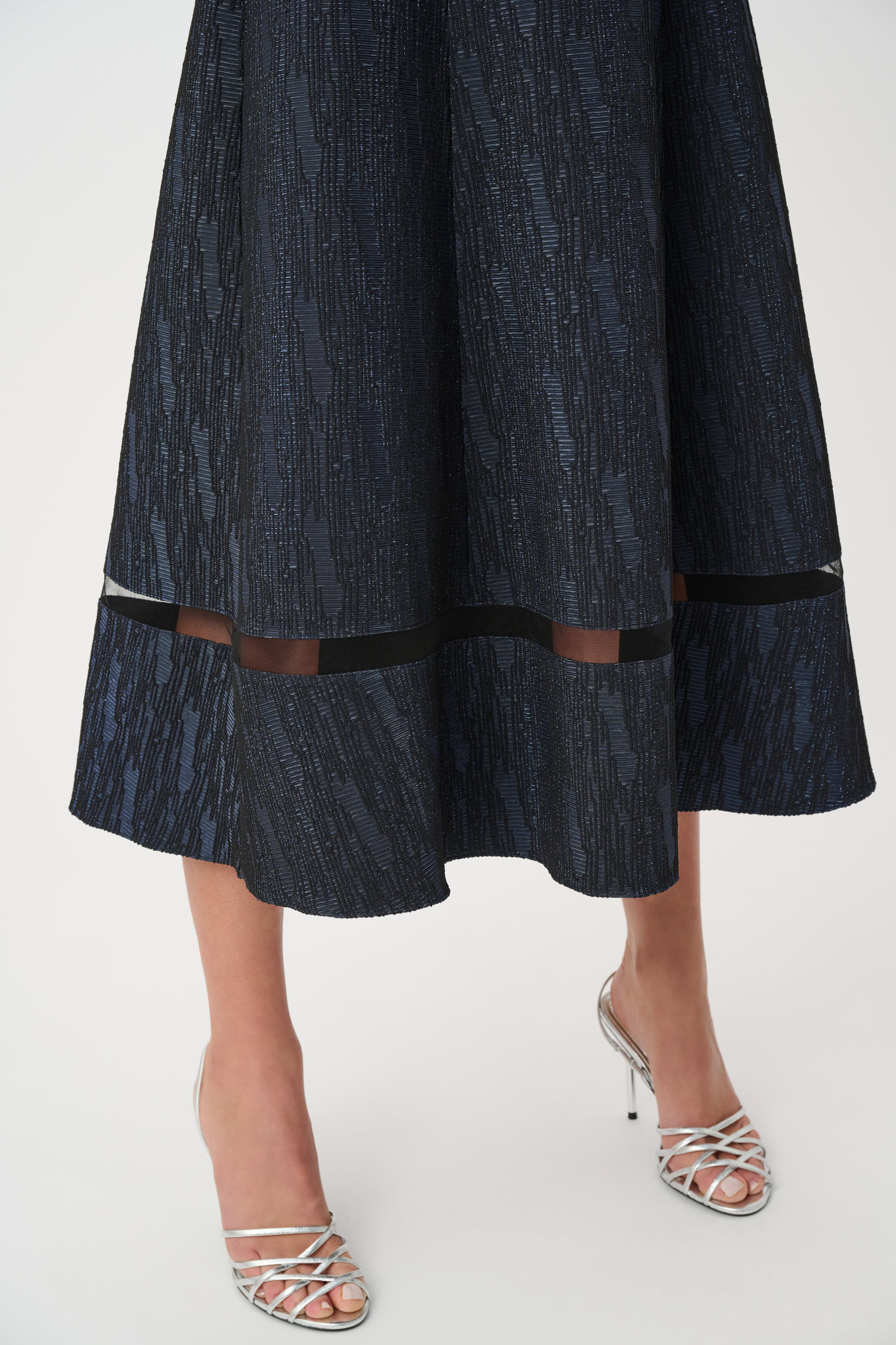 Foil-Textured Jacquard Off-Shoulder Fit and Flare Dress 263742