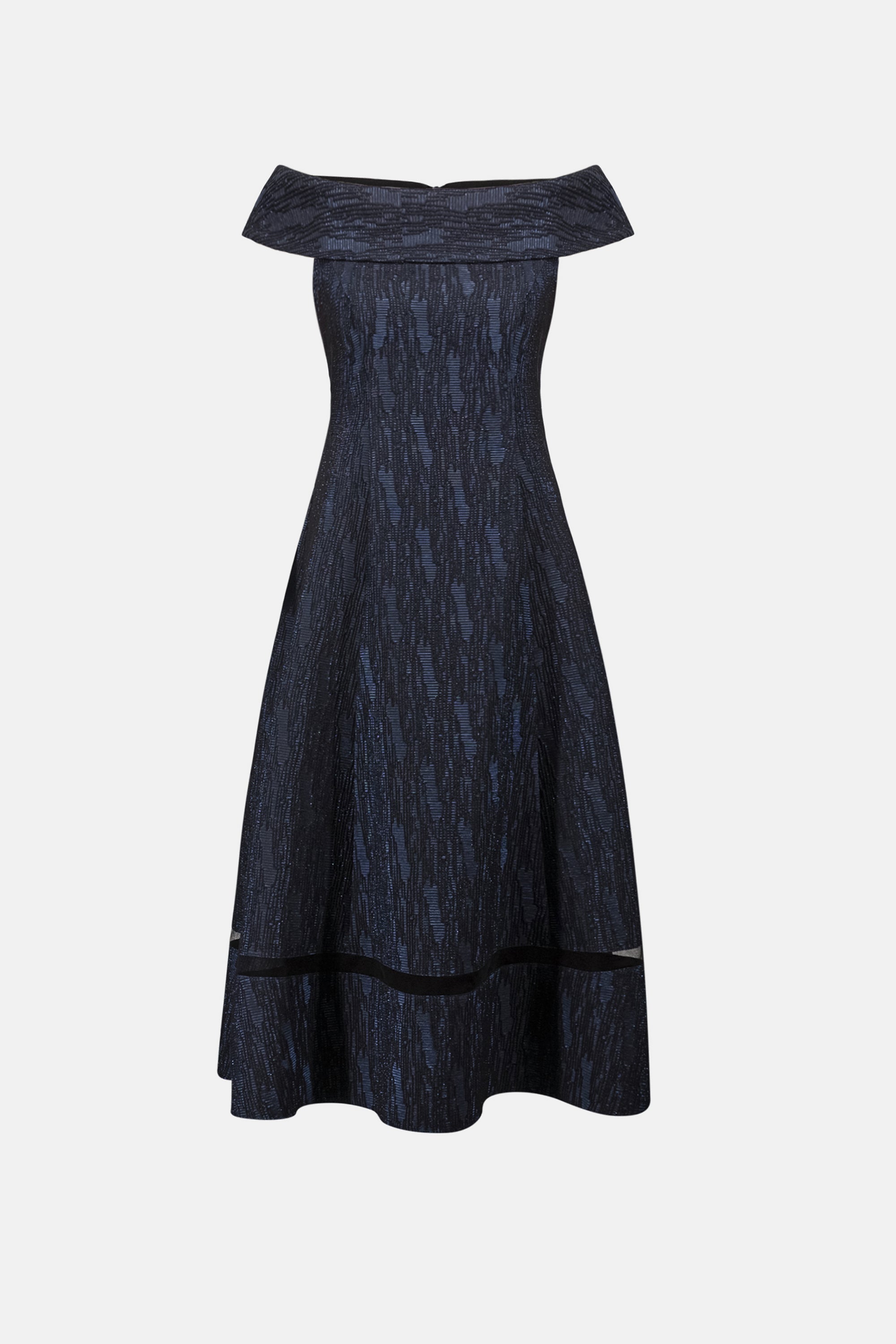 Foil-Textured Jacquard Off-Shoulder Fit and Flare Dress 263742