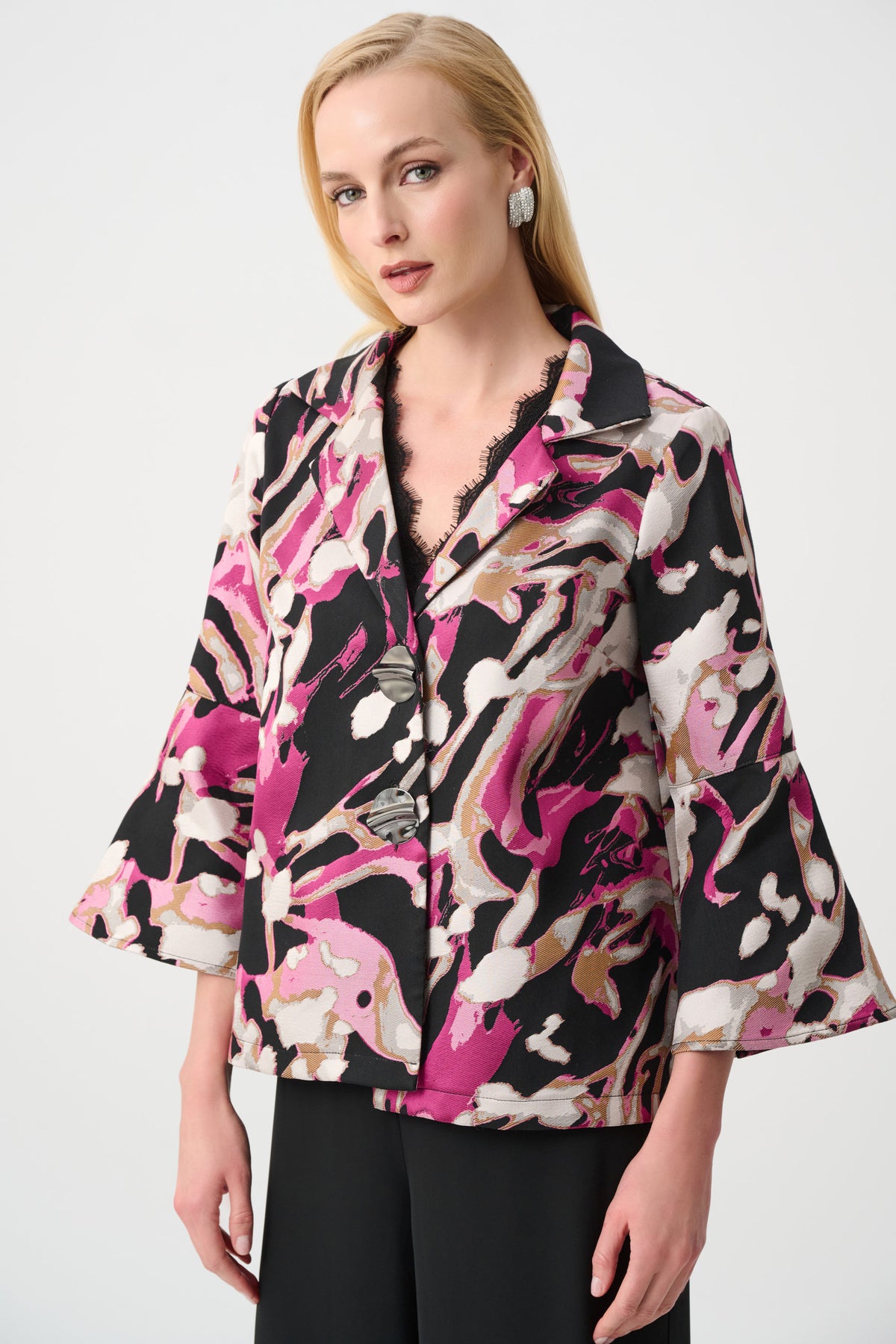 Jacquard Abstract Print Trapeze Jacket 263759