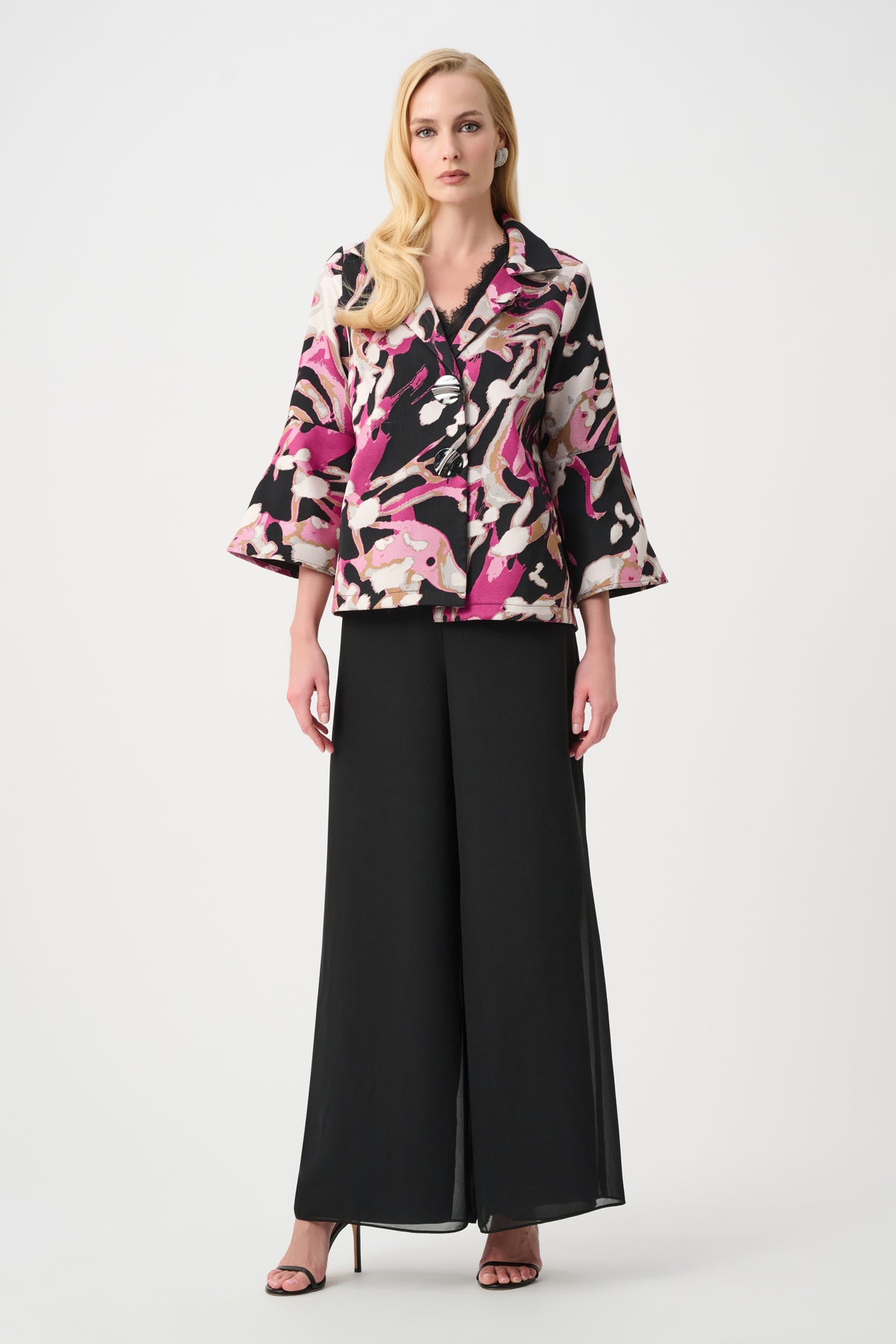 Jacquard Abstract Print Trapeze Jacket 263759