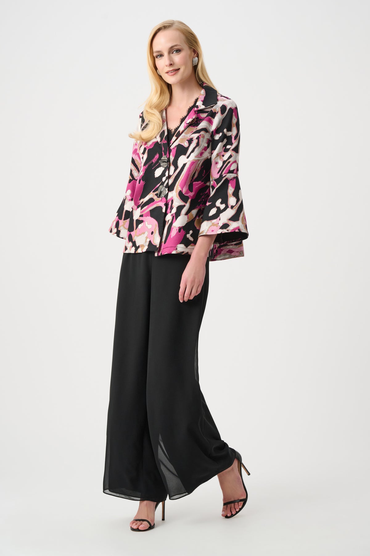 Jacquard Abstract Print Trapeze Jacket 263759