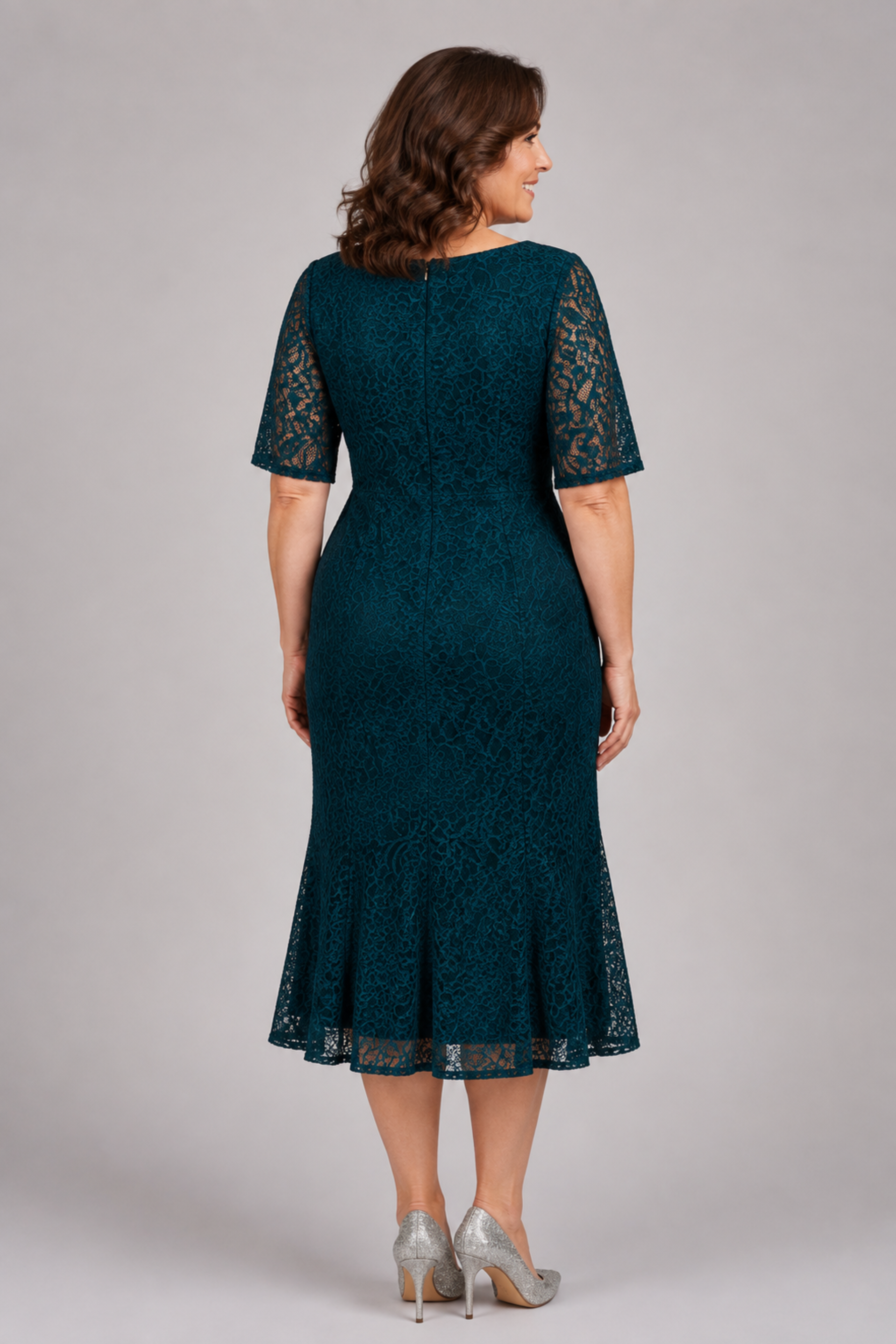 Vneck Lace Midi Dress 219306