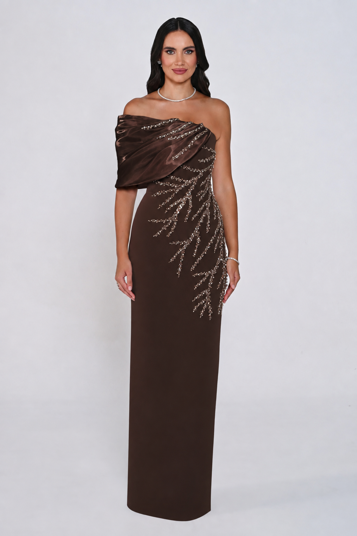 One Shoulder Crystal Embellished Gown 7455