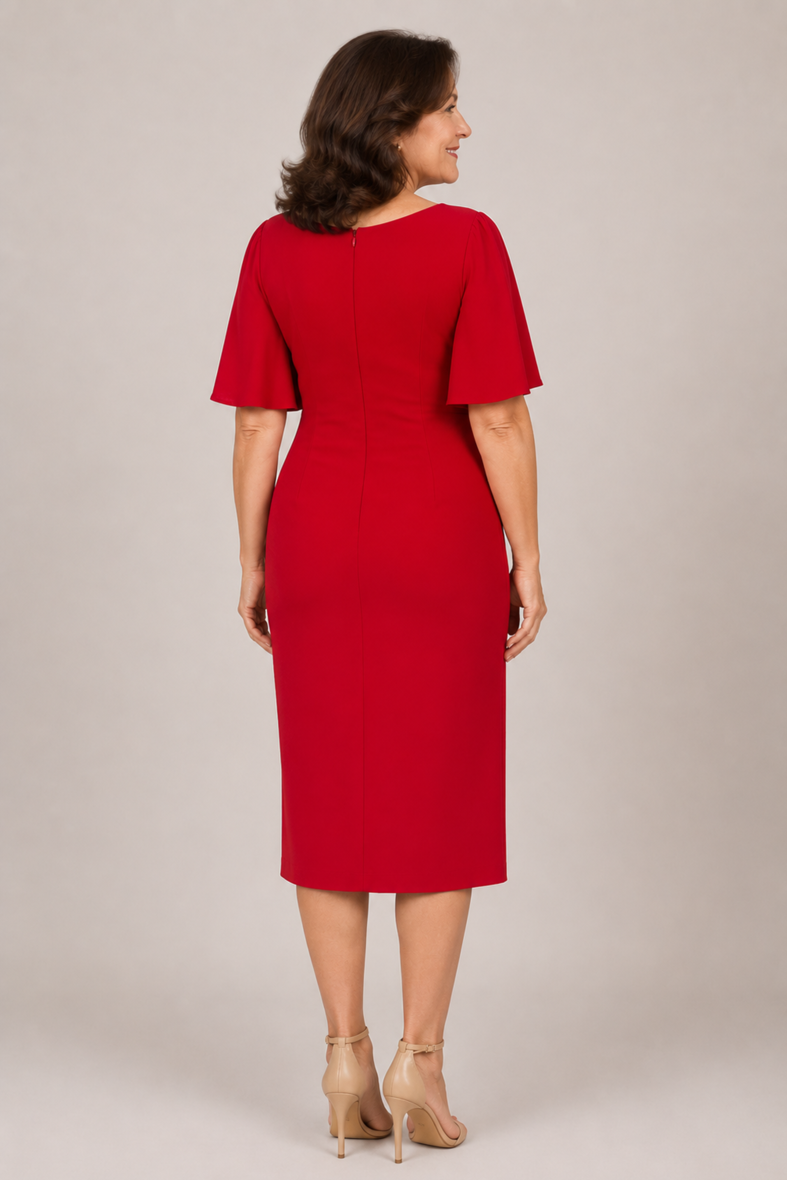 Flutter Sleeve Jersey Midi Dress 225219