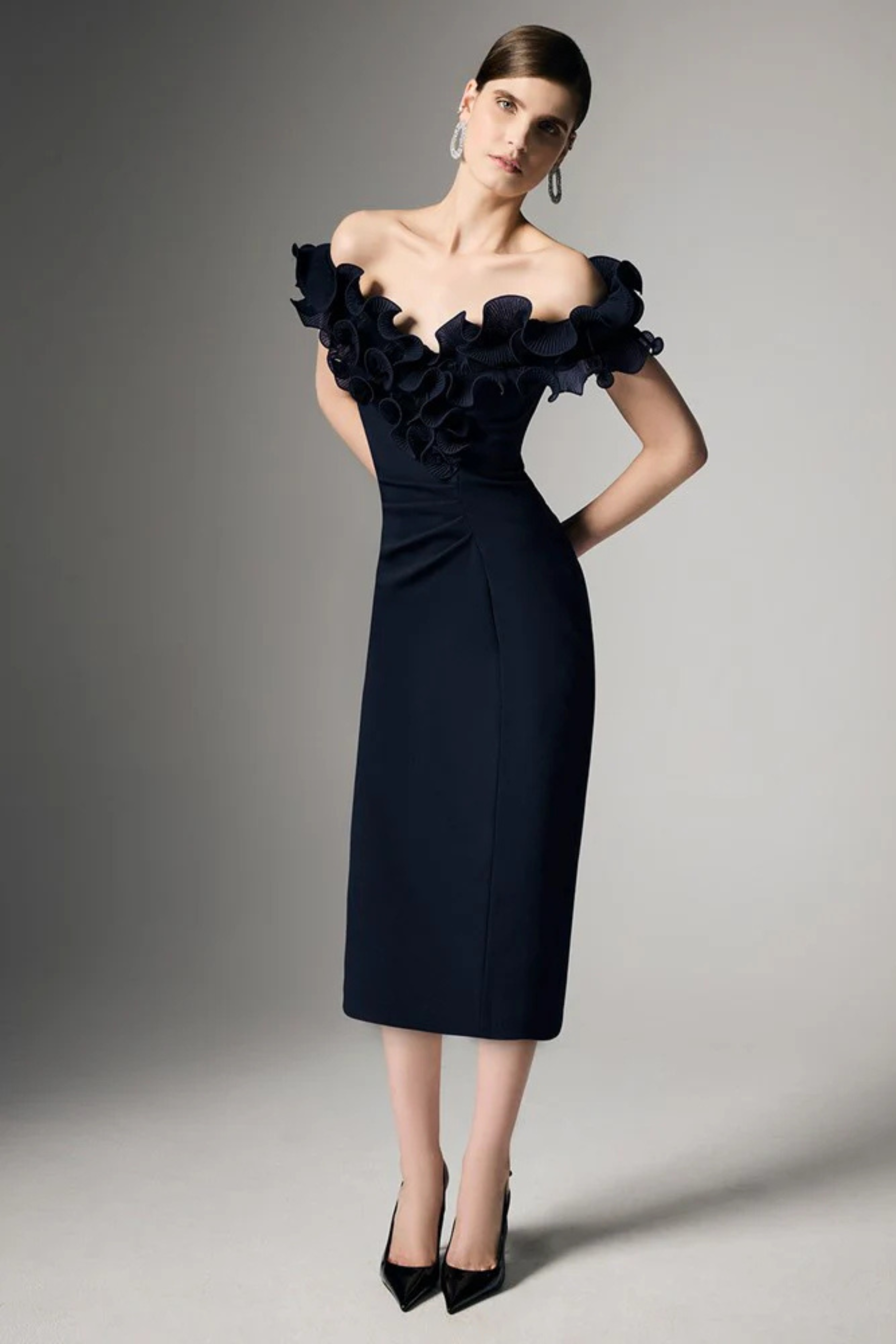 Ellie Sapphire Off The Shoulder Cocktail Dress