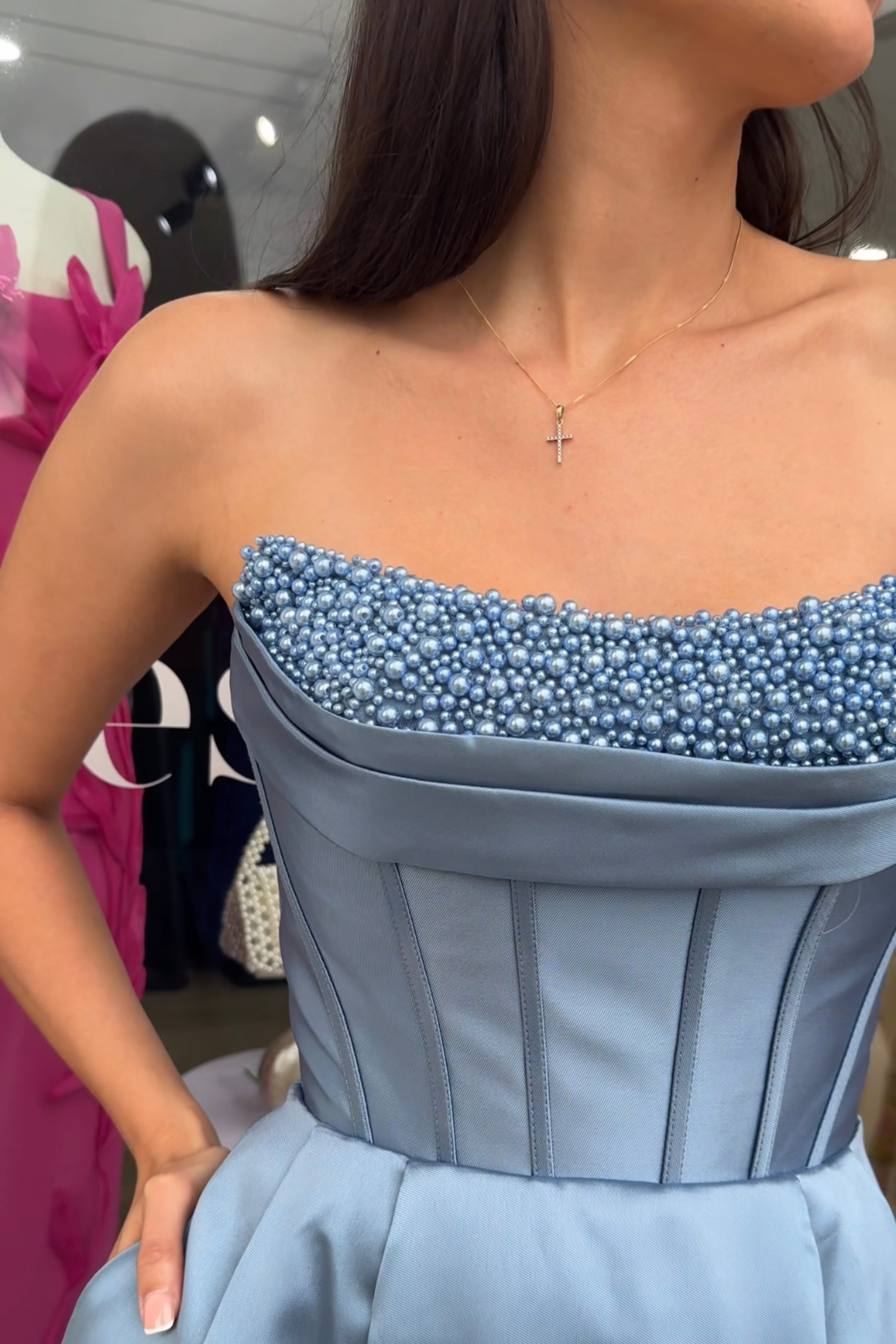 Amaya Strapless Pearl Ballgown