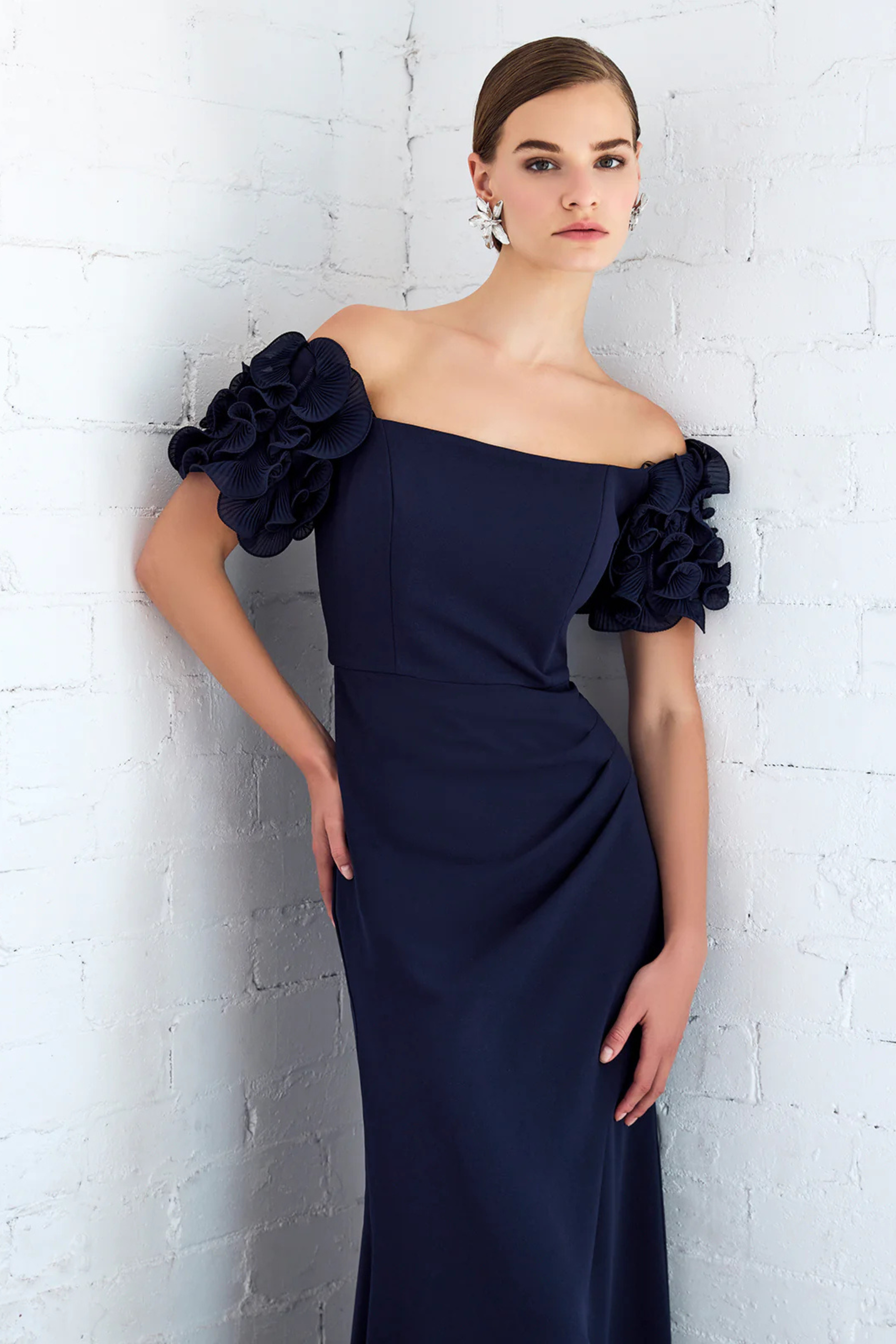 Diana Ruffle Sleeve Gown in Navy