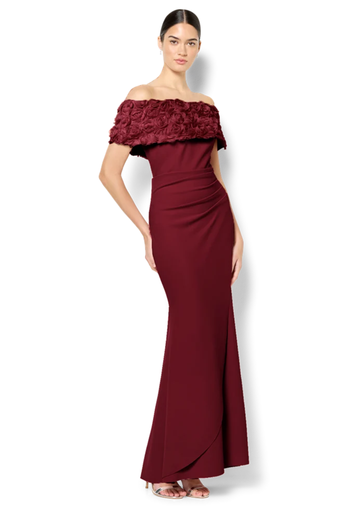 Toni Merlot Off Shoulder Gown