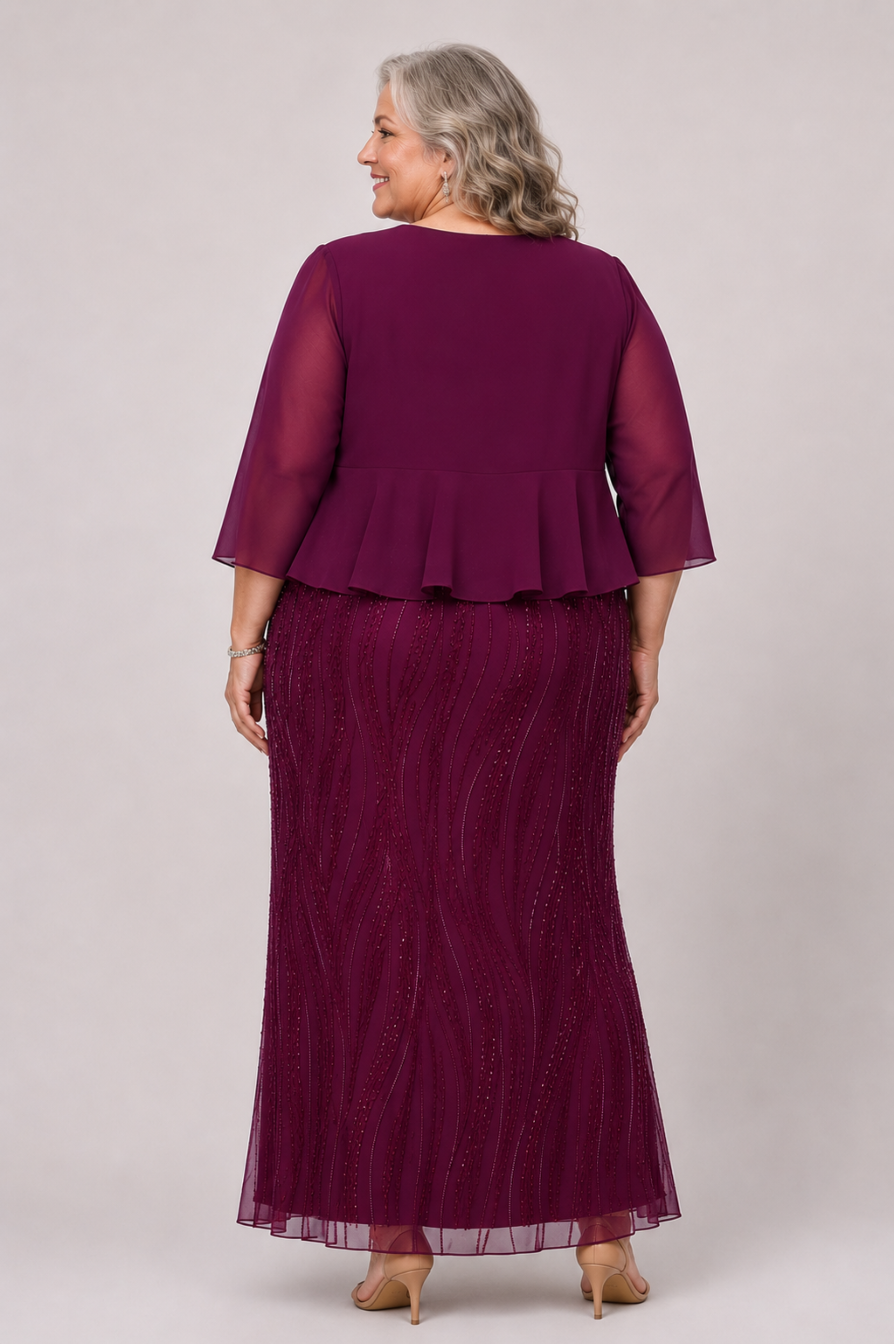 Stretch Mesh Beaded Dress with Georgette Jacket JH0590