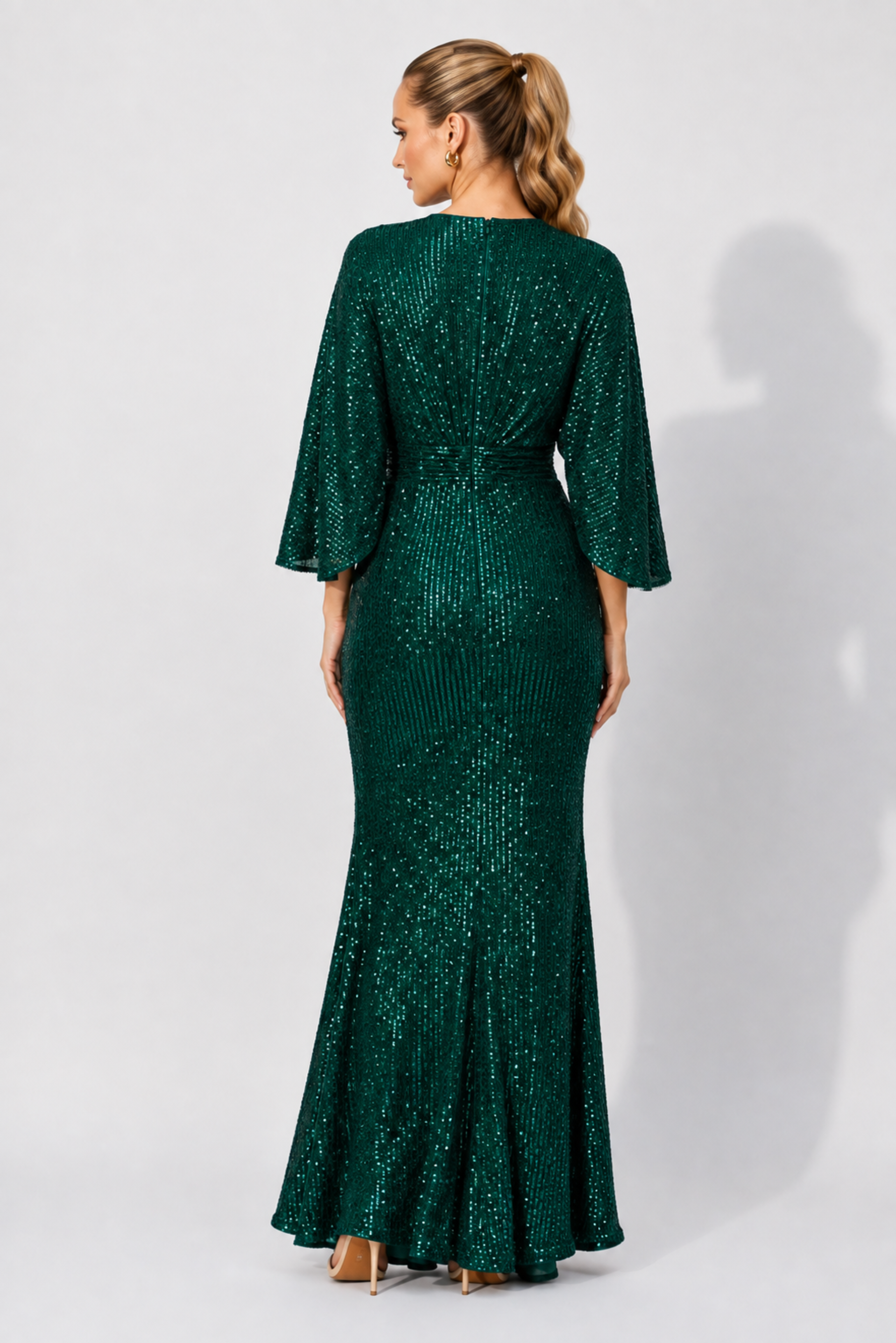 Oprah Sequin Cape Gown