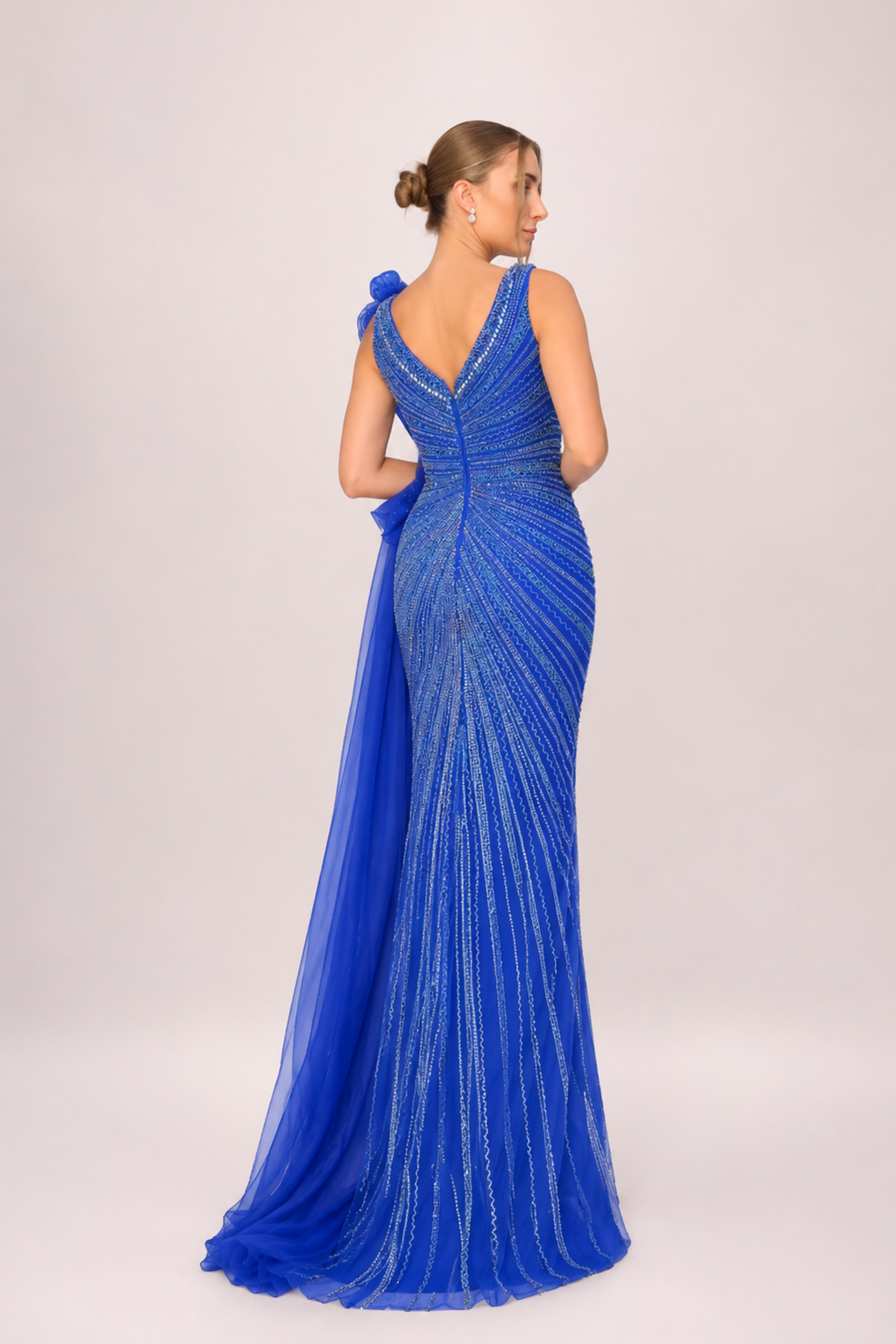 Fully Beaded And Sequined Evening Gown