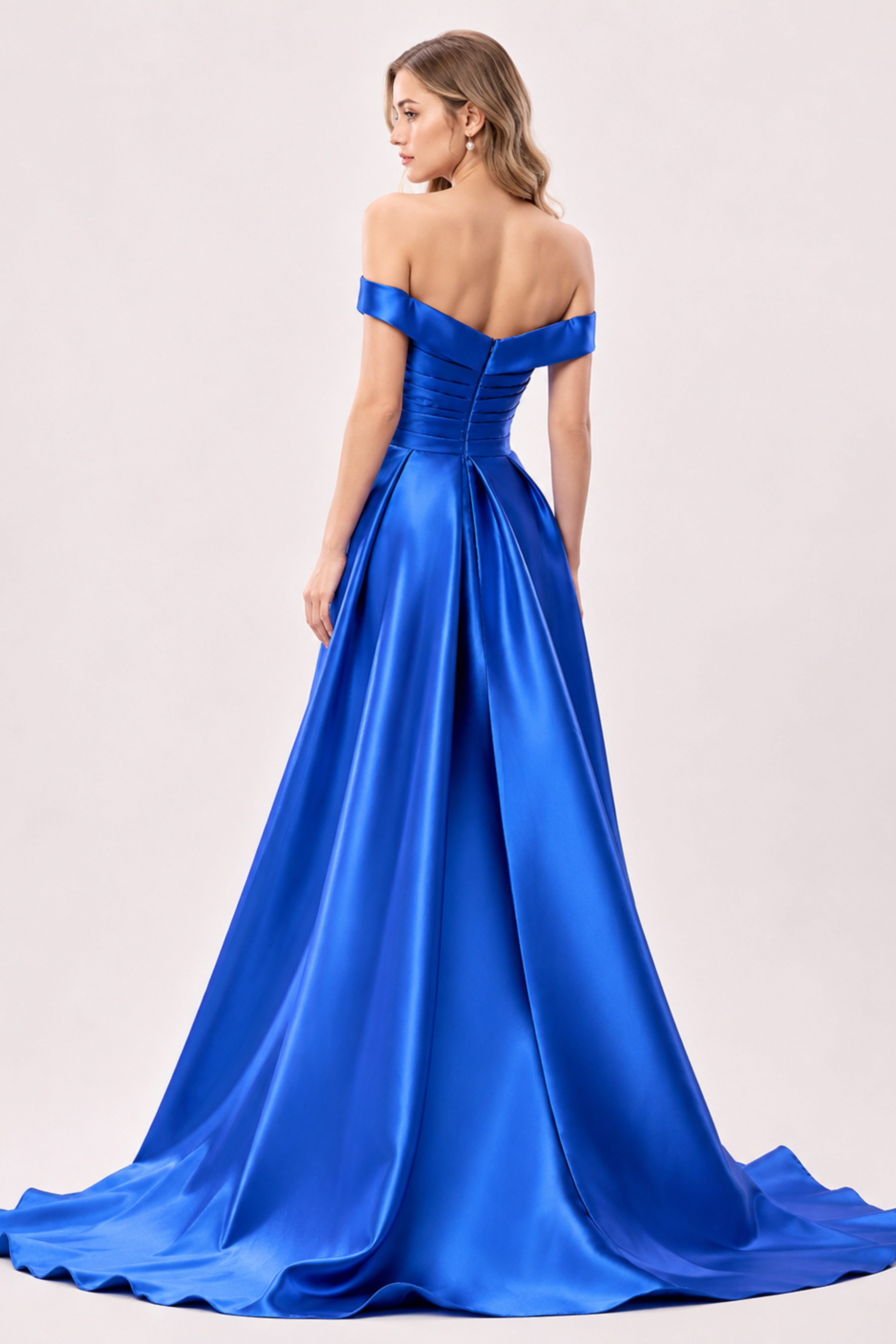 Sapphire Off-Shoulder Satin Gown