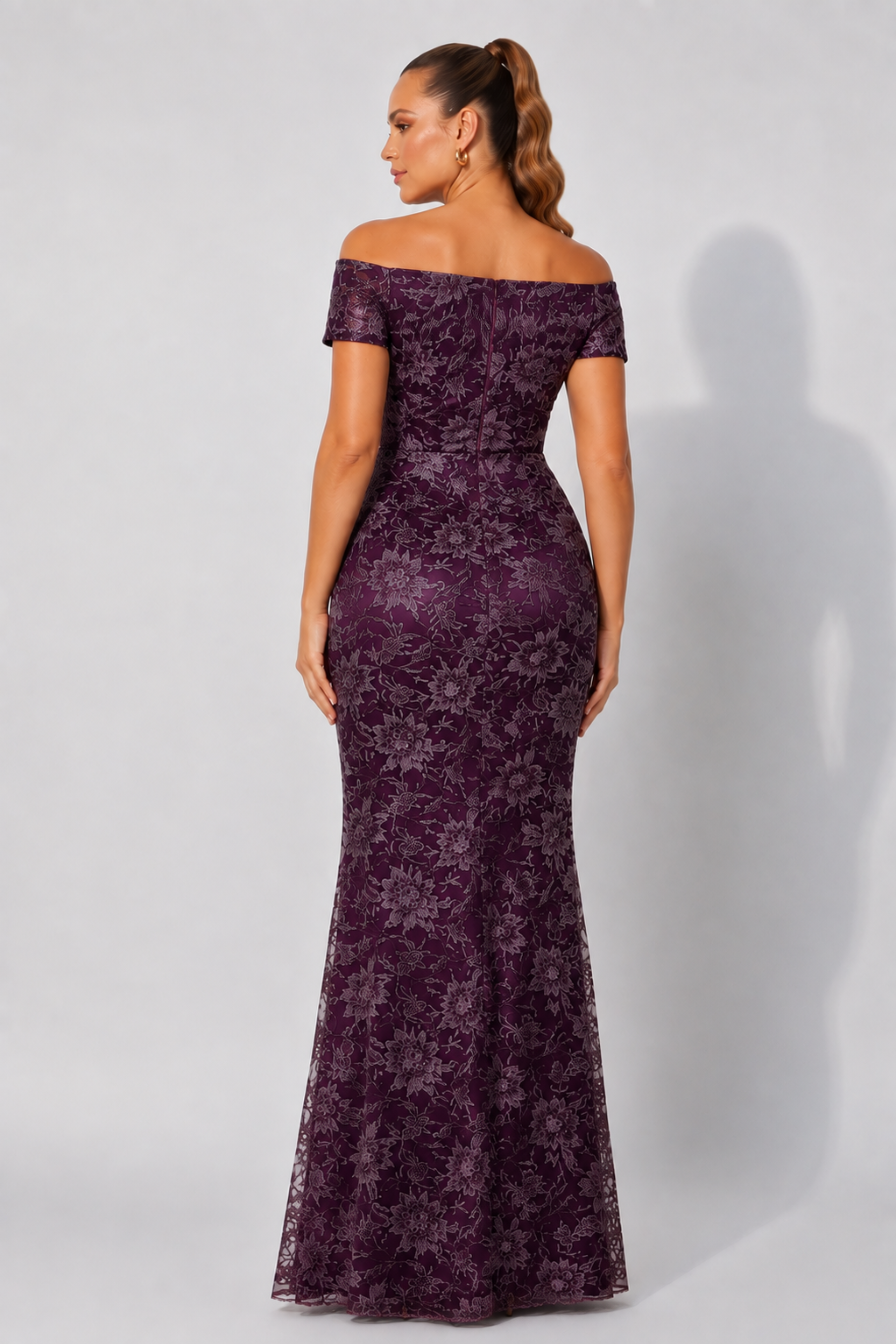 Off Shoulder Lace Sequin Gown Z0445
