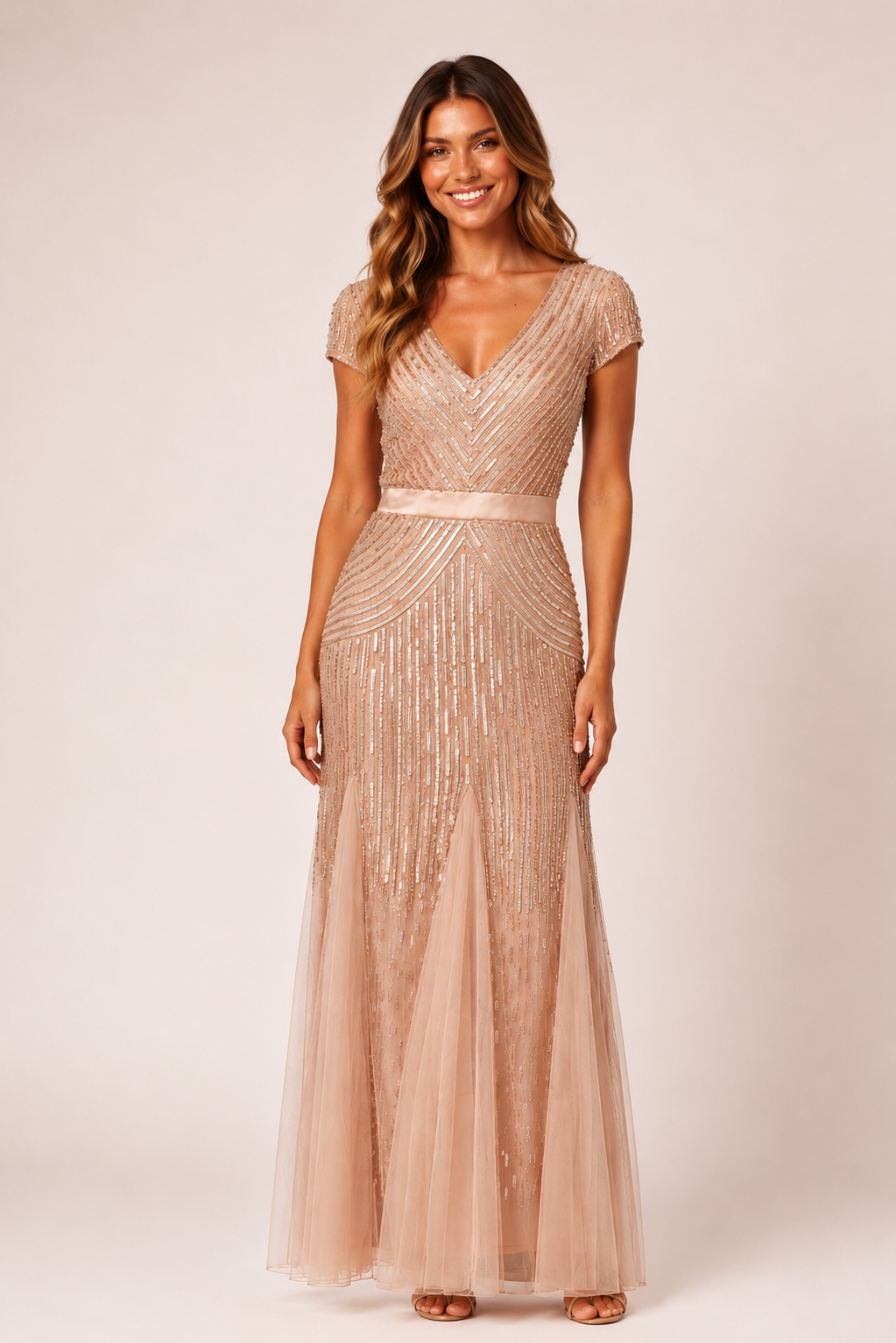 Cap Sleeve Beaded Gown Z0002