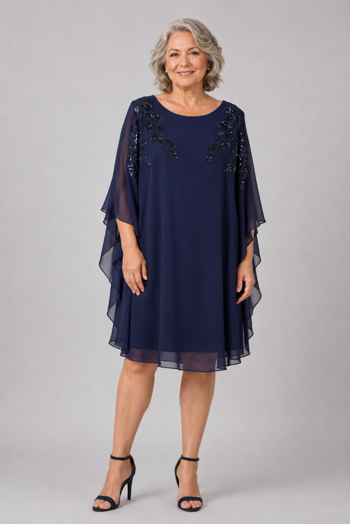 Chiffon Cape Overlay Midi with Sequin 222225