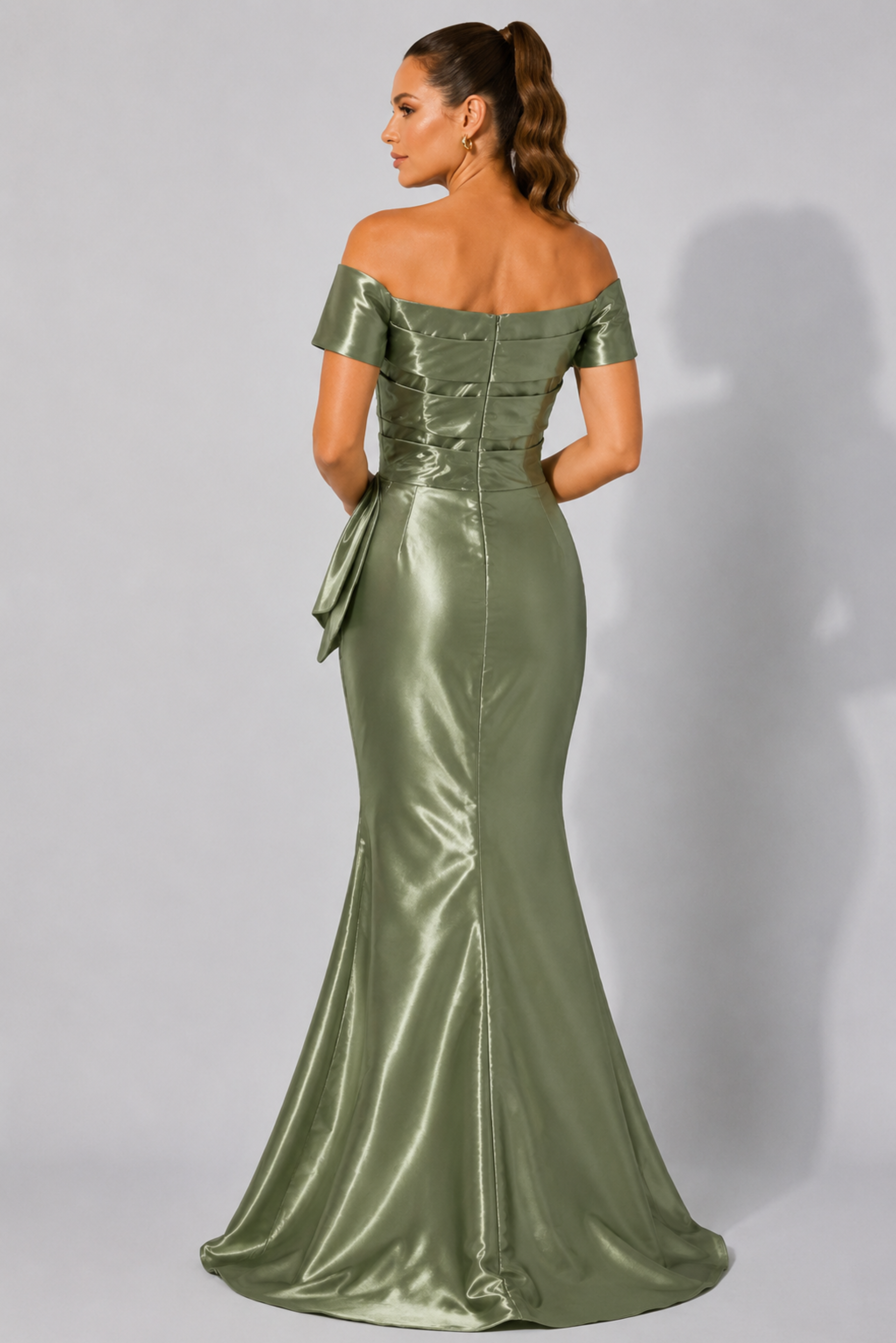 Off Shoulder Liquid Satin Gown 33532B