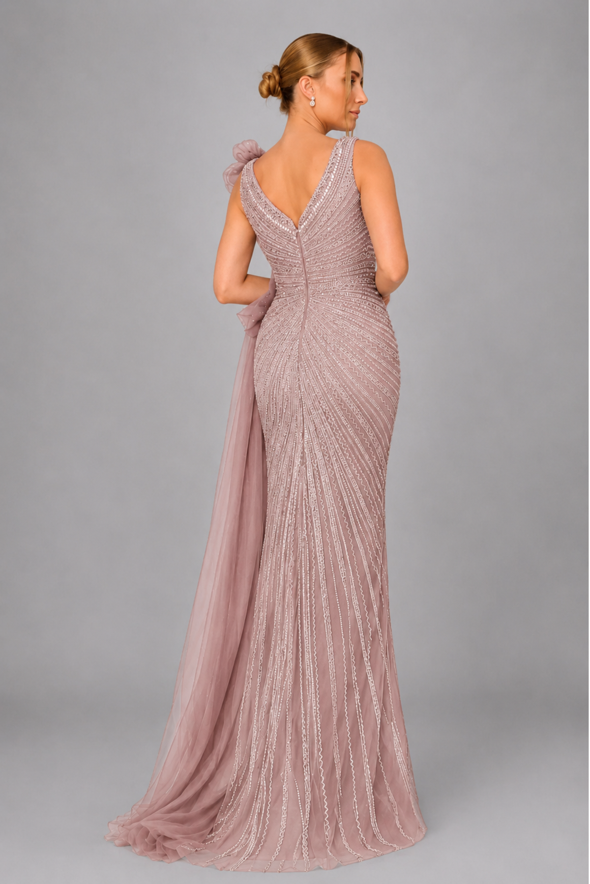 Fully Beaded And Sequined Evening Gown MC124