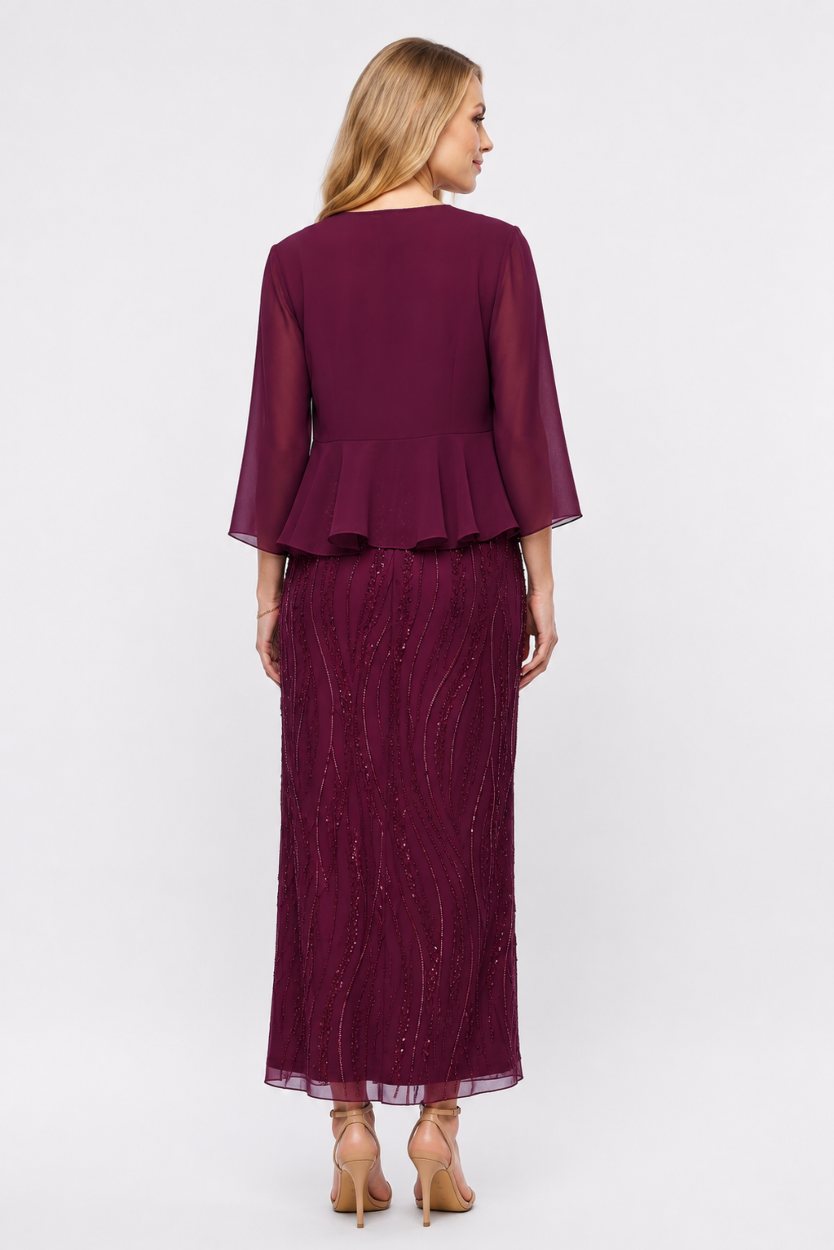 Stretch Mesh Beaded Dress with Georgette Jacket JH0590